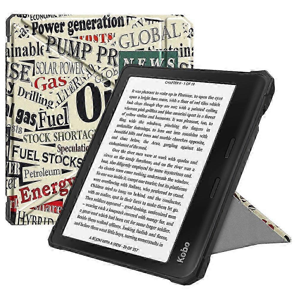 Origami Stand Case for E-Readers with Pattern Printing, TPU+PU Leather Cover