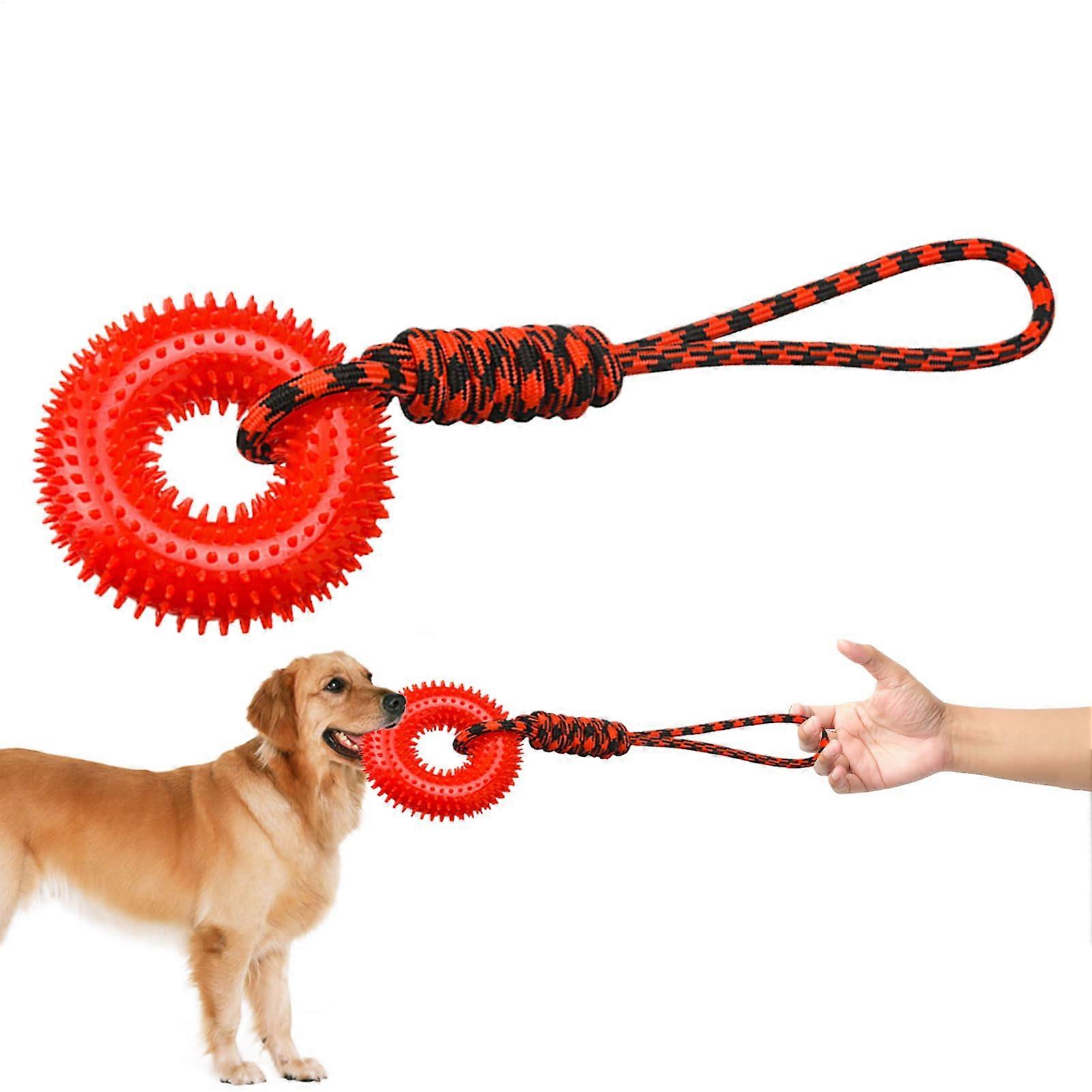 Squeaky Dog Toy - Spiked Ring Chew Trainer for Aggressive Chewers, Durable Rope Design for Teething Relief, Outdoor Play