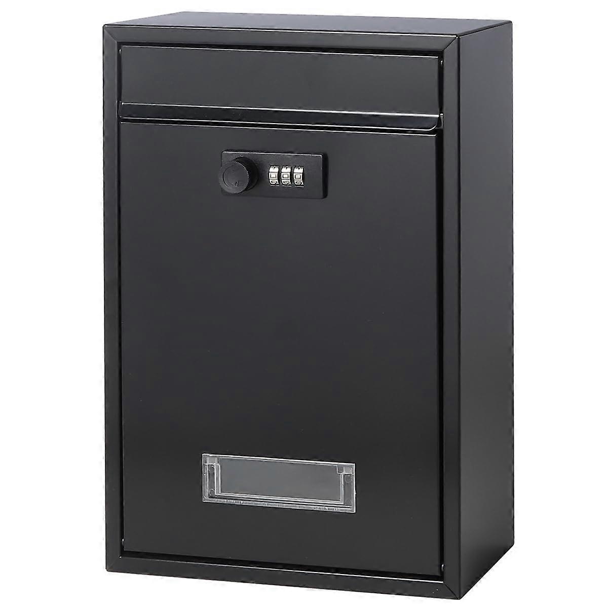 Wall Mounted Mailboxes with Rustproof Cover Outdoor Combination Lock 31 x 21 x 8 cm Black S 06 Schwarz Flat with Number Lock