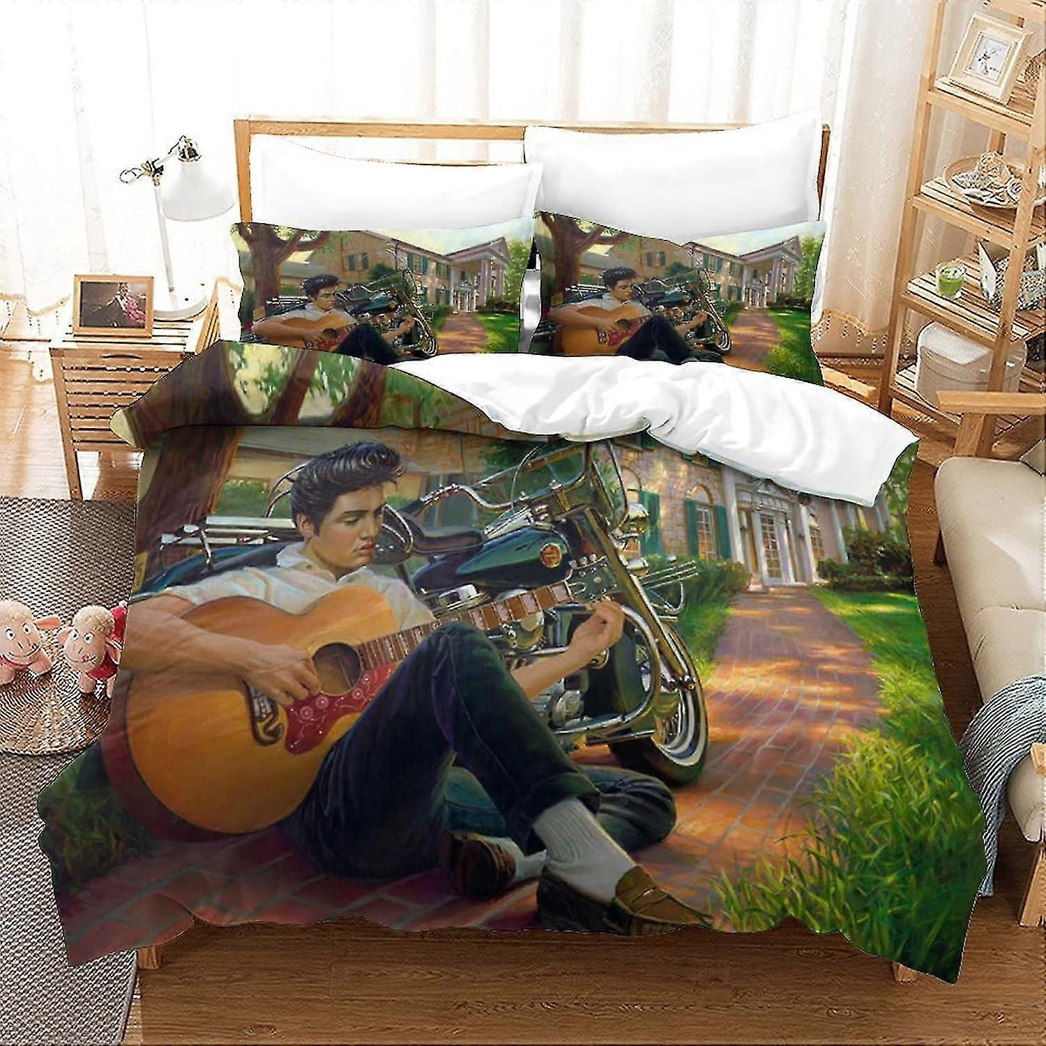 Ensemble de housse de couette imprimée en 3D, literie king en microfibre douce, adaptée à Elvis Presley