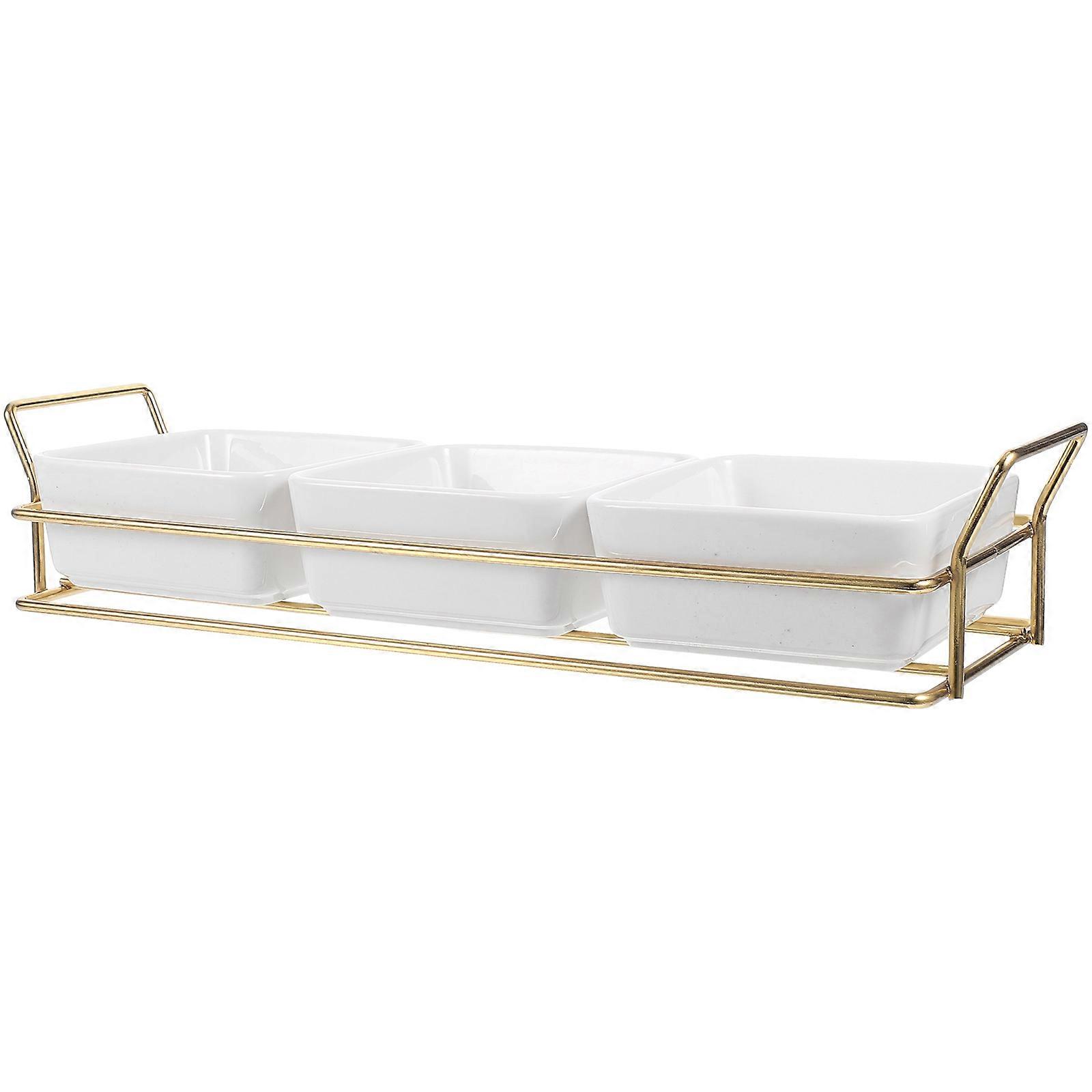 Divided Fruit Tray with Metal Rack Multi Compartment Snack Serving Platter for Dried Fruits, Candies & Desserts, Ideal for Home and Kitchen Use