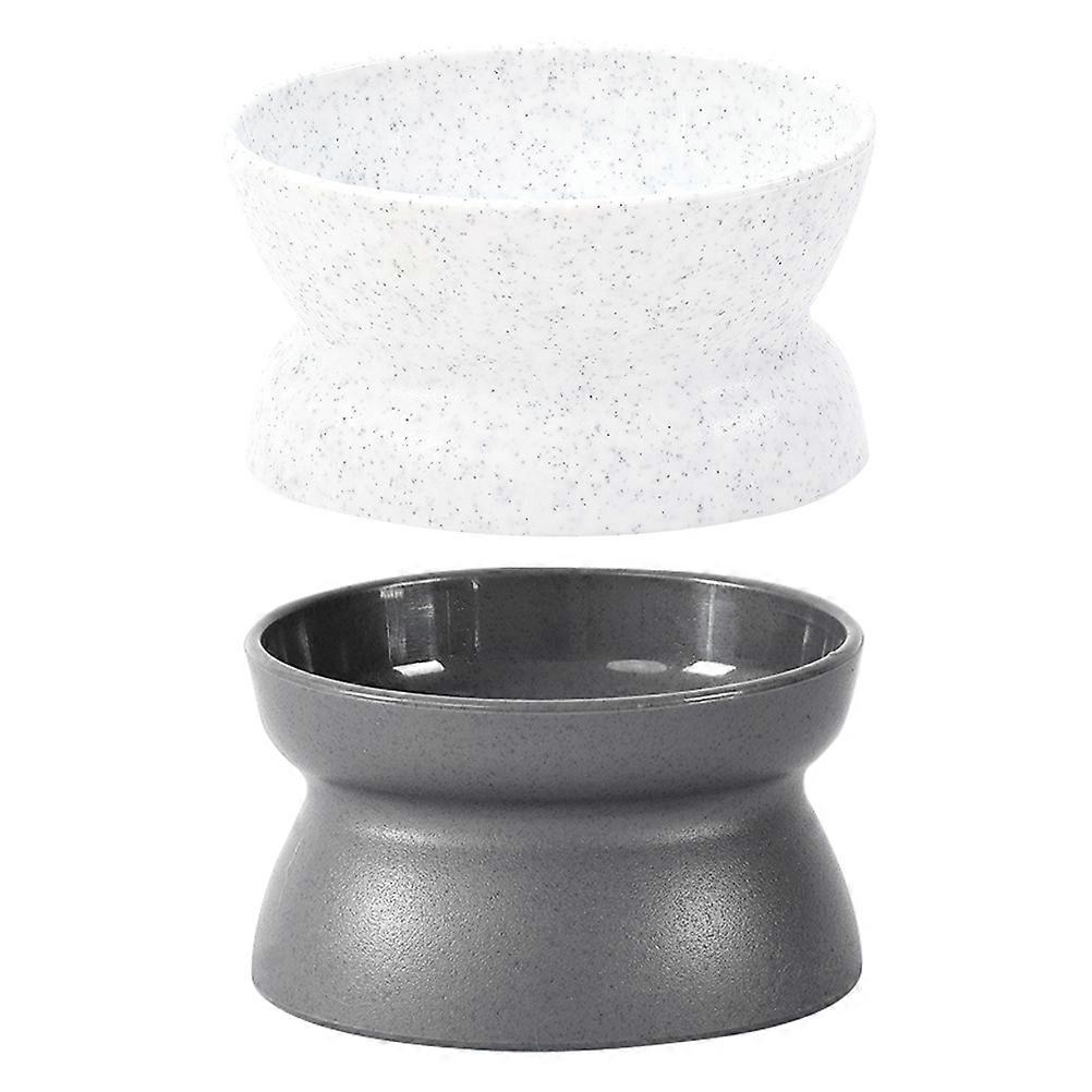 Pet Owners Cat Feeding Bowls Anti-Tip Odor Prevention Double Layer Structure White 2Pcs