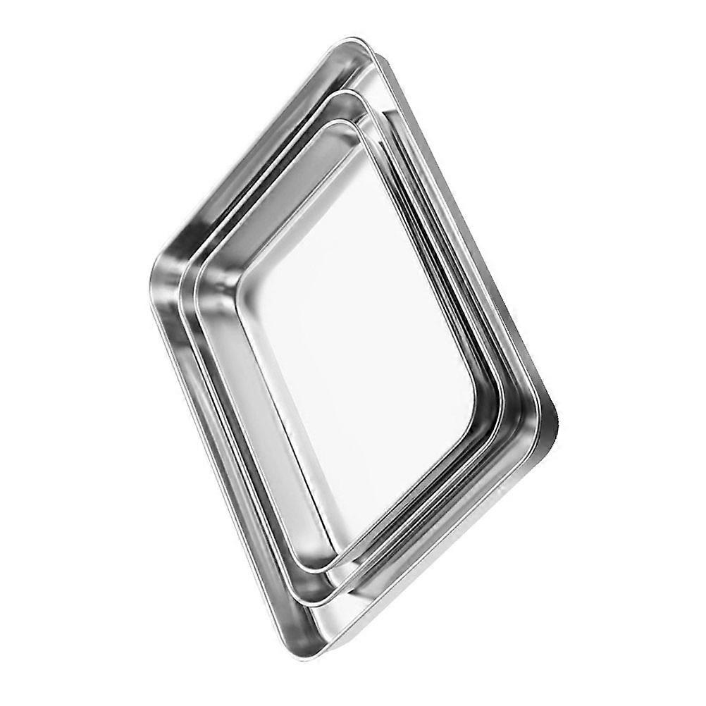 Stainless Steel Baking Sheet Rectangular Stainless Pan Picnic Silver 22.70X14.70X1.20CM 3Pcs