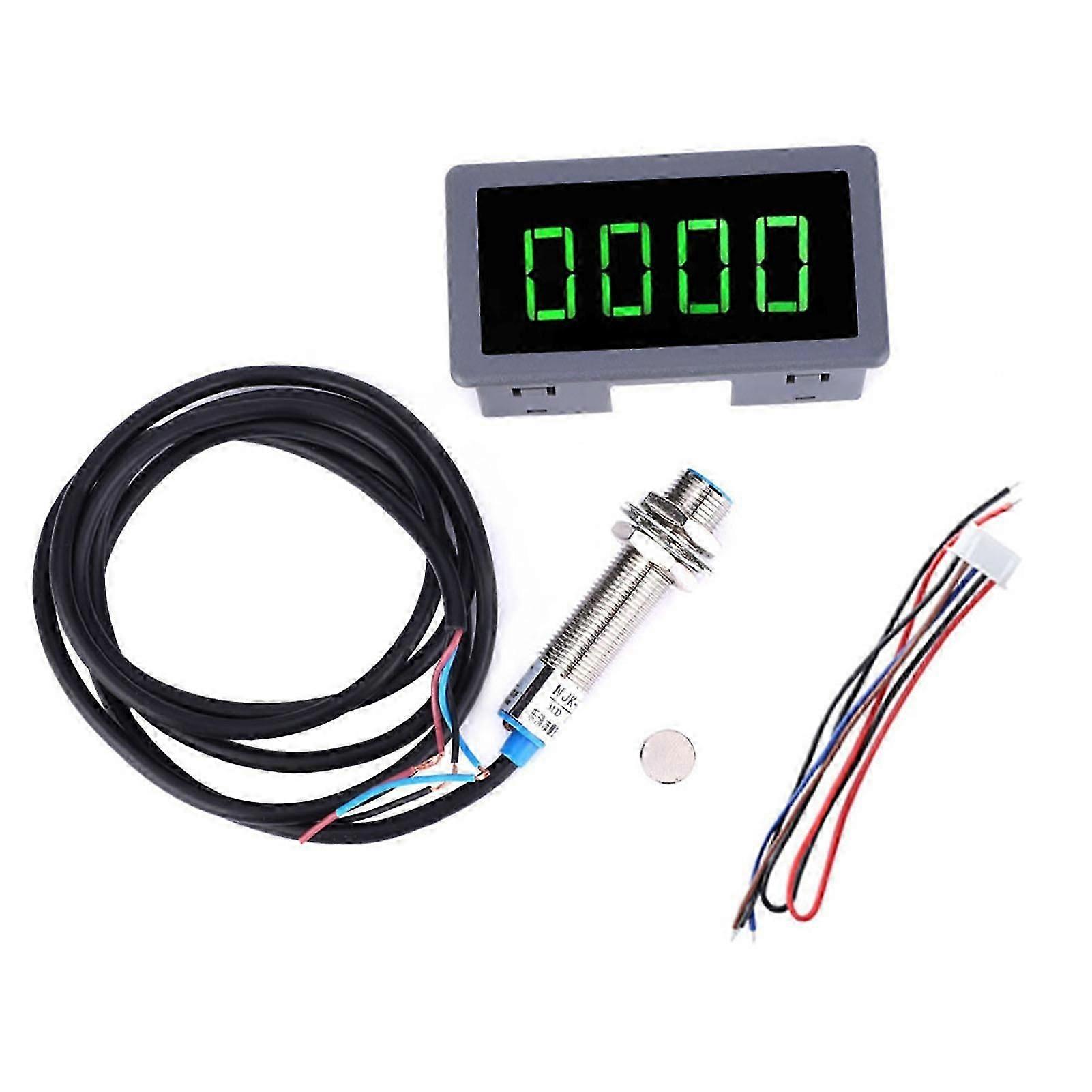 Green 4 Digit LED Motor Tachometer RPM Speed Measure Meter NPN Hall Proximity Switch Sensor(Tachometer )