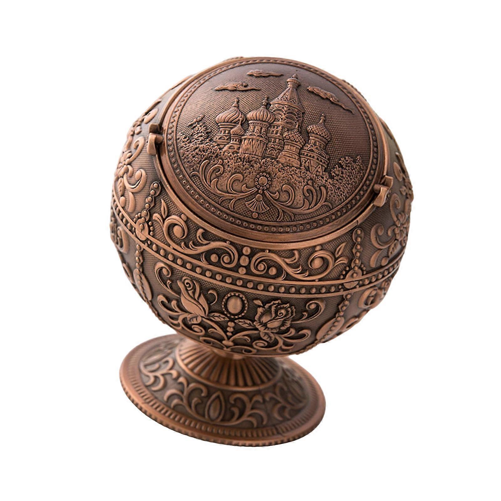 Globe Shape Ashtray With Securedly Lid Ashholder Ashtray For Office and Home Use Containment Red copper