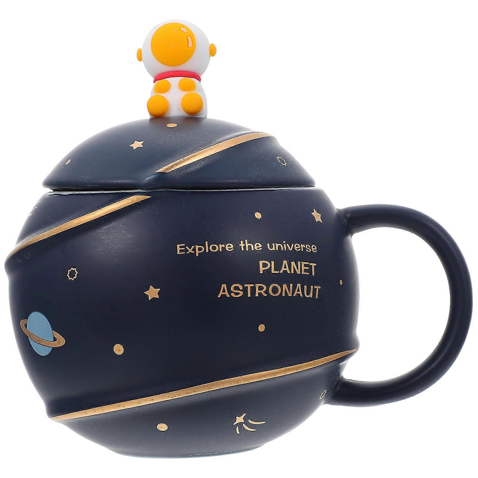 Astronaut Design Ceramic Cup Set for Drinking with Spoon Blue Color Perfect for Home and Office Use 12 oz