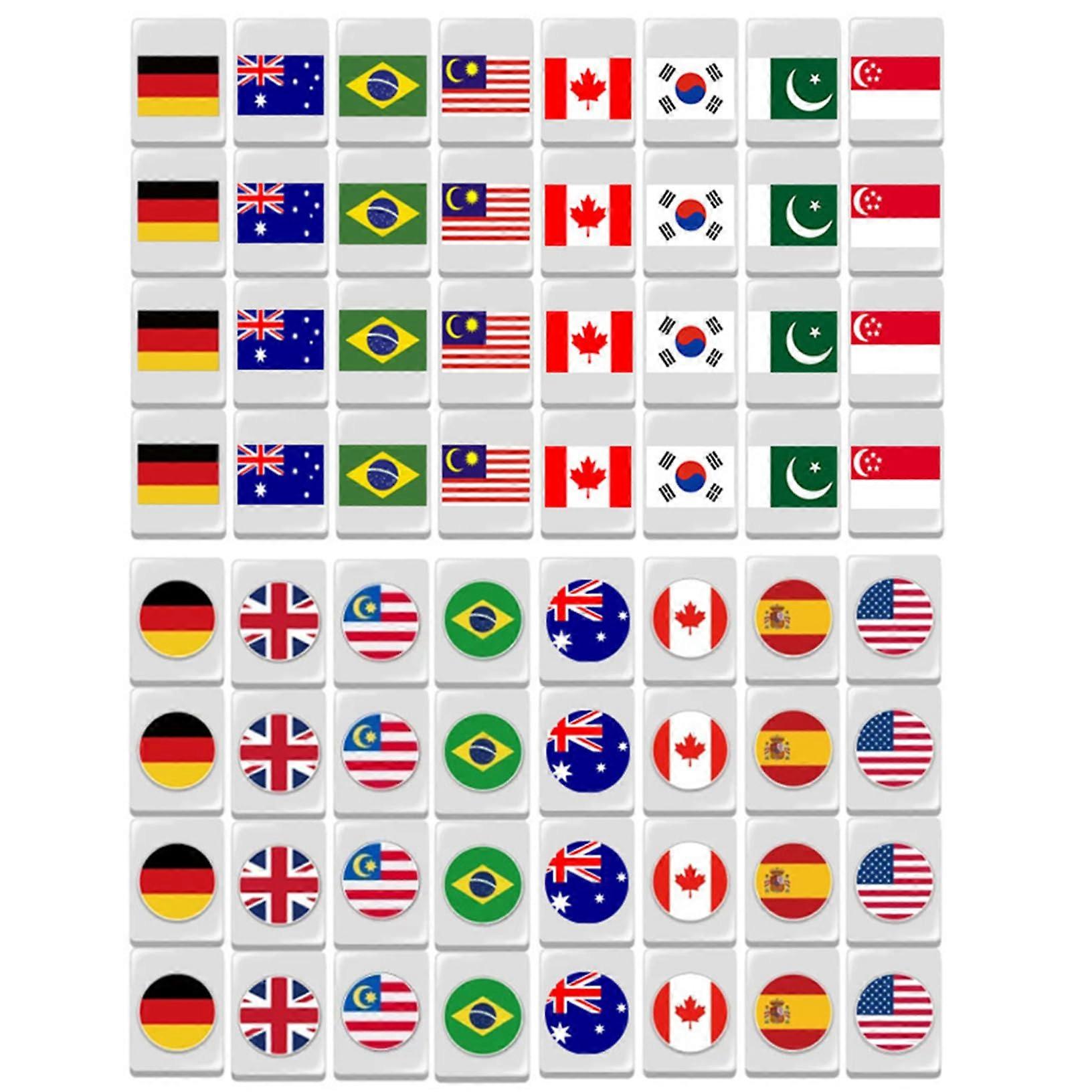Mahjong Playset 24mm Flag Pattern Tiles 64 Tile Set For Party Bar Home Celebrations Tile Games Reusable