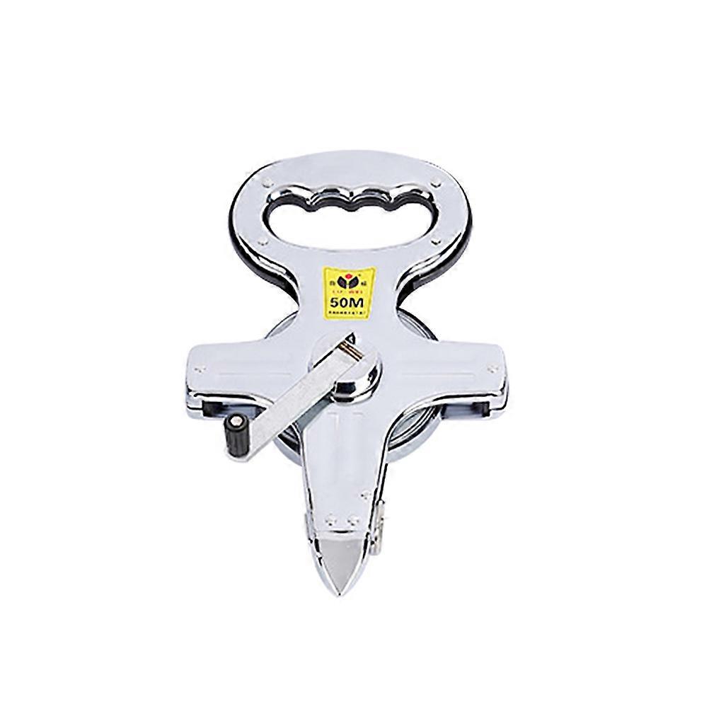 Retractable Measuring Tape Stainless Steel Tapeline Disc Rule Architecture Construction Silver 50m Professional Use 1Pack