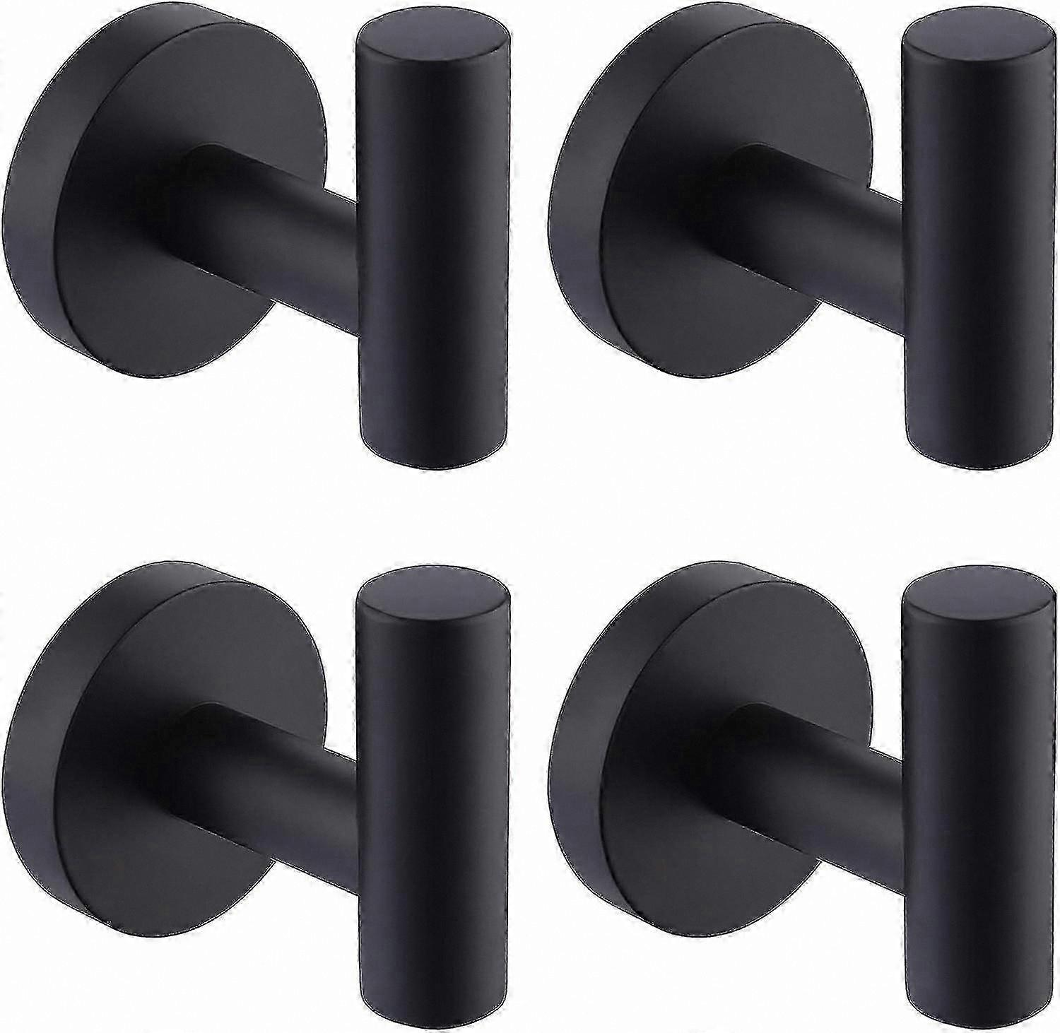 خطافات مثبتة على الحائط من الفولاذ المقاوم للصدأ باللون الأسود غير اللامع للمناشف والجلباب والمعاطف - 4 عبوات