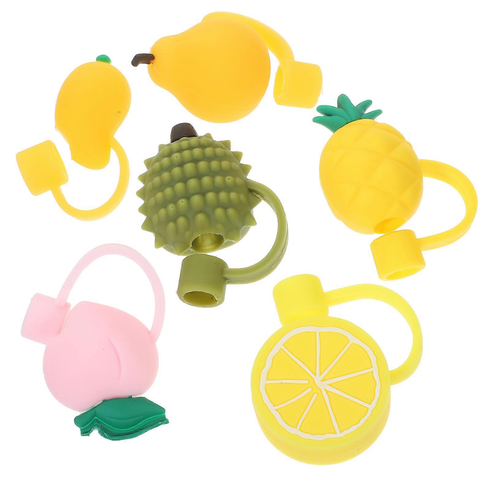 6 قطع أغطية قش سيليكون قابلة لإعادة الاستخدام مع تصاميم فواكه كرتونية رائعة ، واقيات مقاومة للغبار للقش ، مثالية للحفلات والمشروبات اليومية