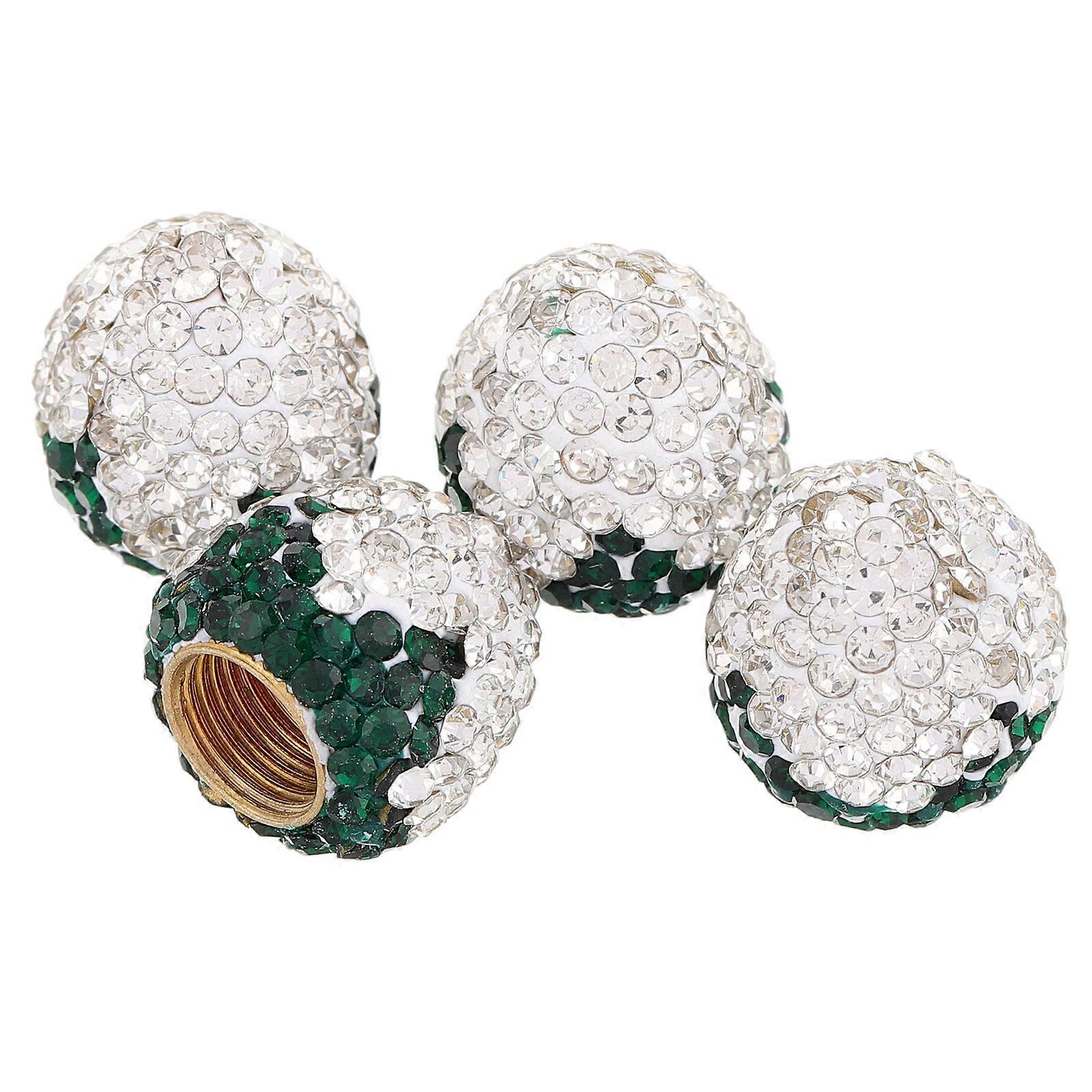 White Bling Rhinestone Tire Valve Caps for Automobile Made of Copper 4 Pcs Dustproof