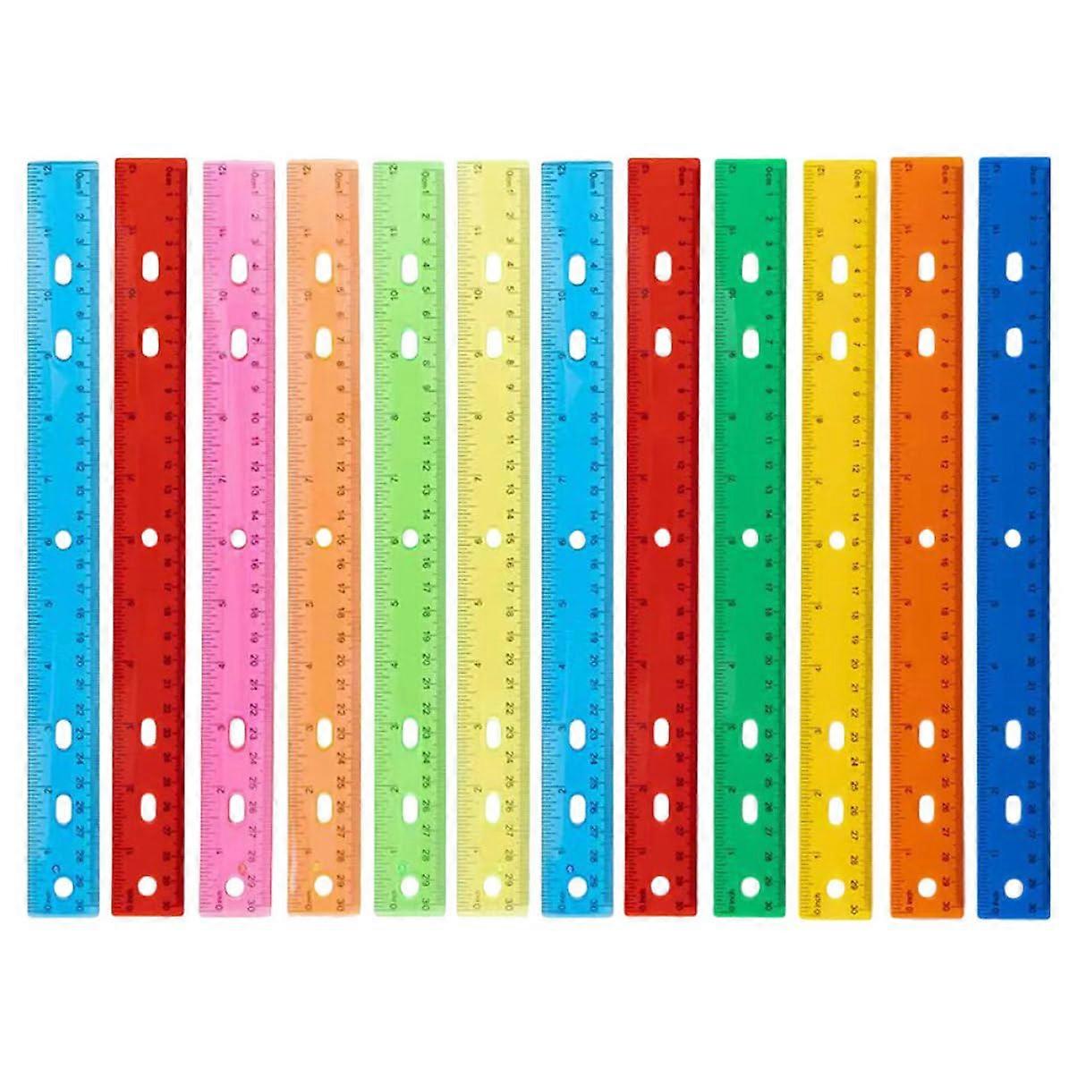 12 Pieces Colored Plastic Rulers Flexible Measuring Tools Centimeter Markings for School Office and Drawing