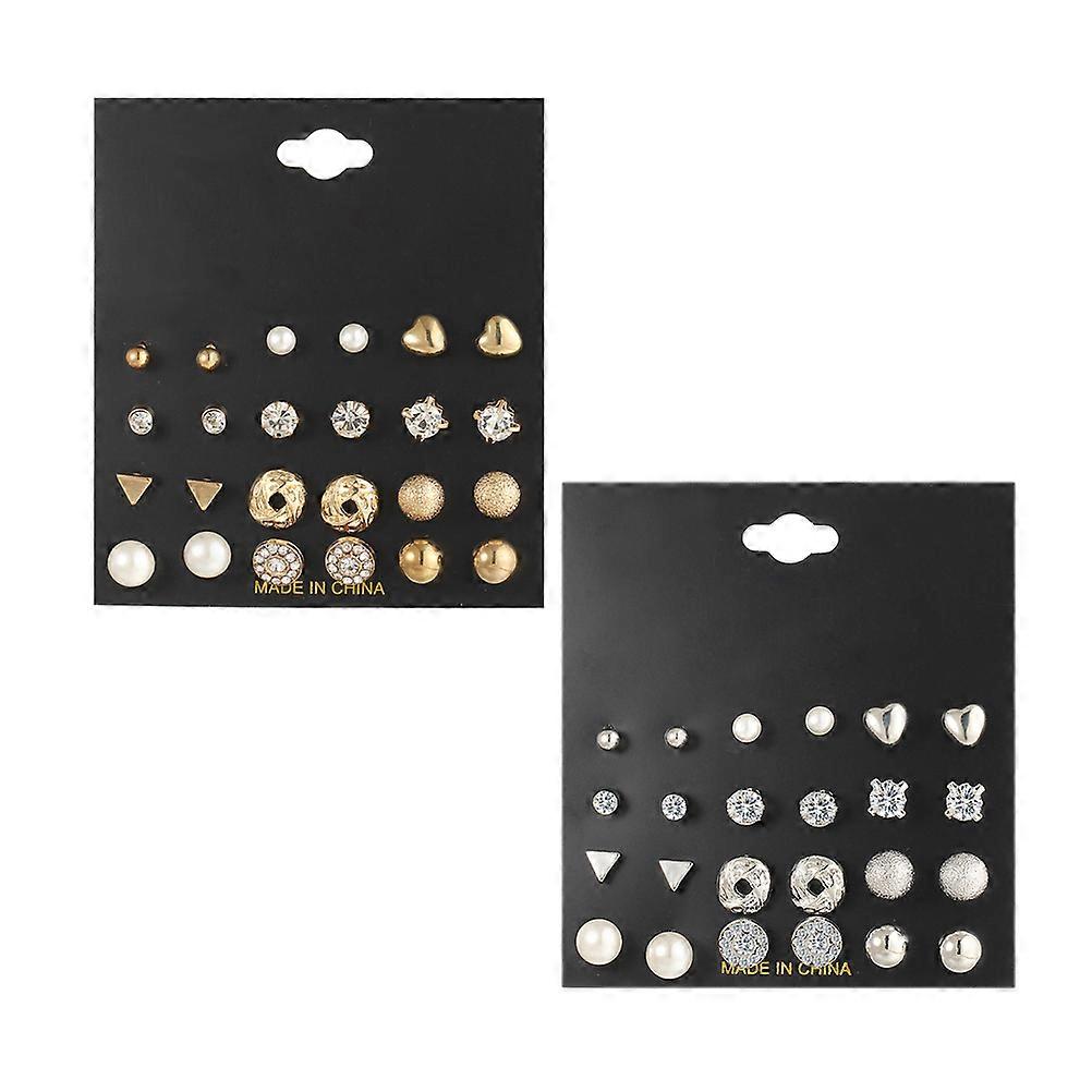 24 Pairs Triangle Earrings Set Chic Ear Accessory for Piercing Earrings Golden and Silver