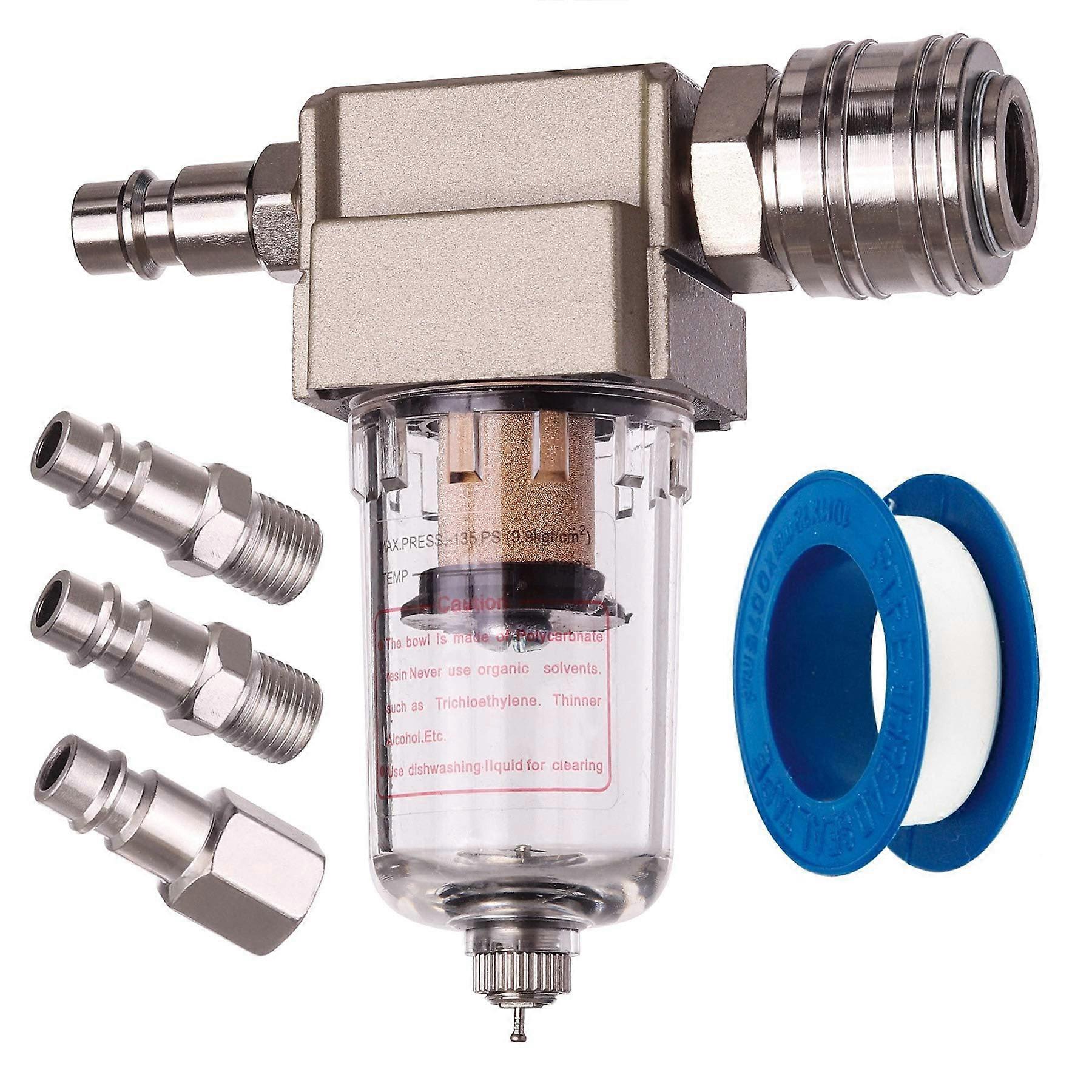 Air Filter Water/Oil Separator 1/4-Inch Connection With 4 Quick Connectors And Teflon Tape For Compressors Or Air Lines