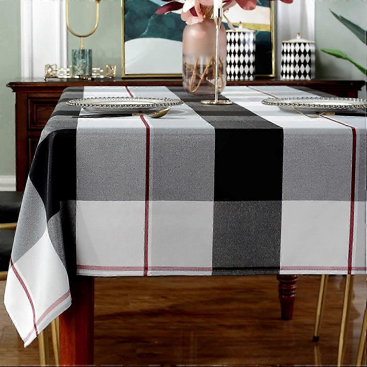 Plaid Rectangle Tablecloth - Polyester Heavyweight Fabric for Kitchen and Dining Tables