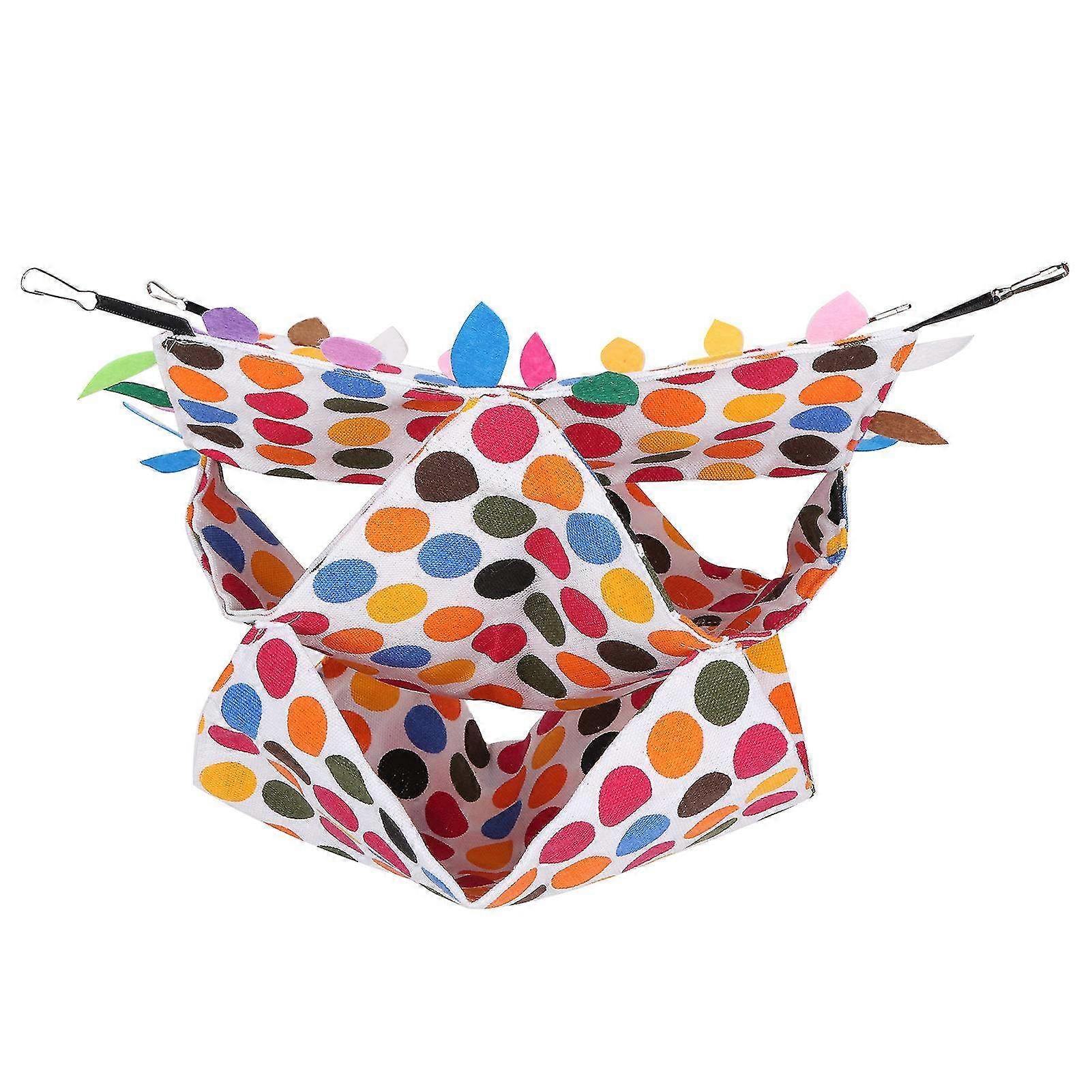 Colorful 3-Tier Small Animal Hammock & Hanging Bed - Hamster & Bird Cave with Fun Dots and Leaf Design for Cozy Playtime & Resting
