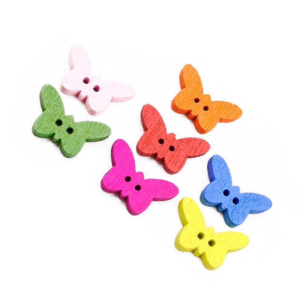 200Pcs In 2 Pack Colorful Wooden Button For Kids Craft Enthusiasts Ideal For Sewing Projects With Butterfly Shape Design For DIY Handcrafts