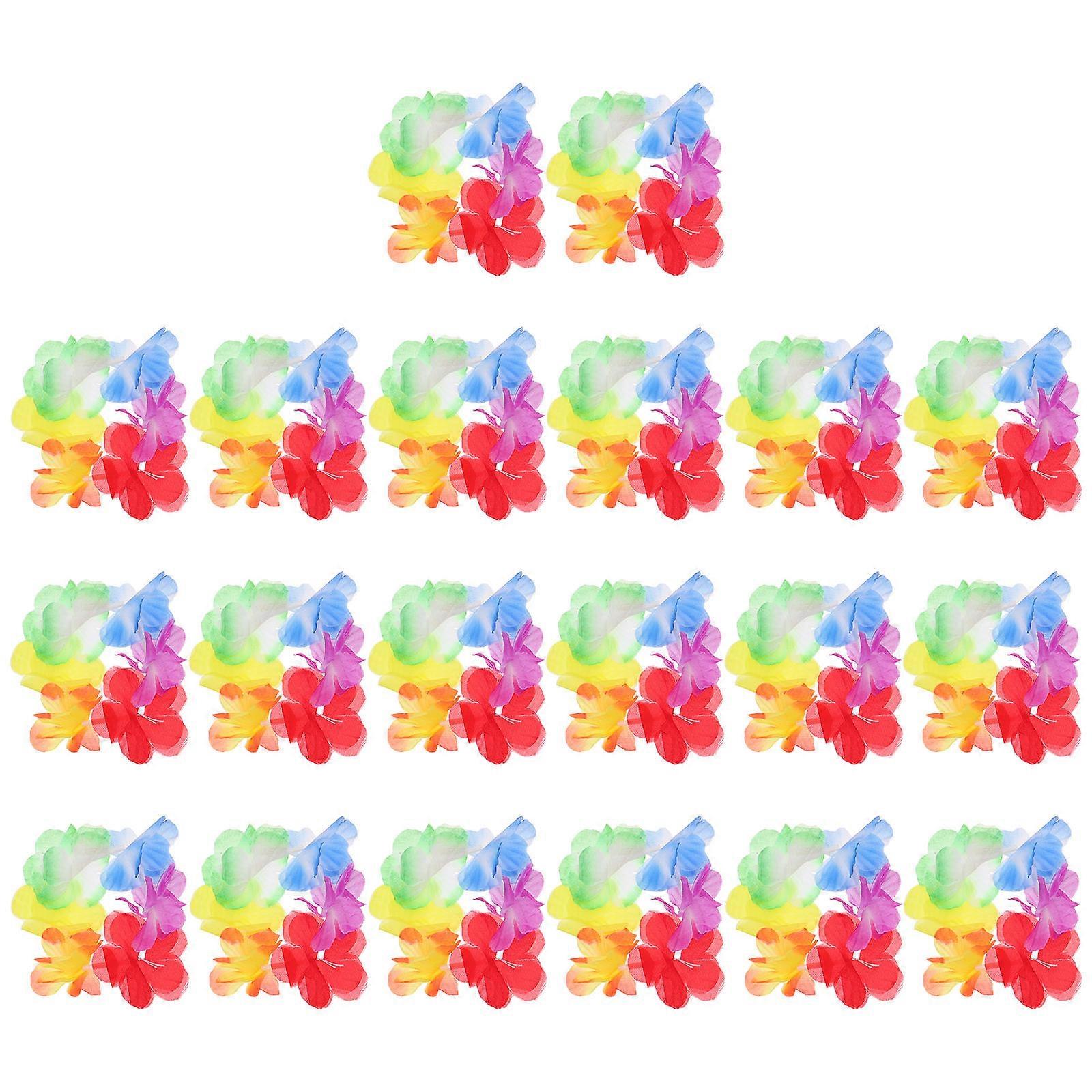 Handmade Hawaiian Flower Wristbands Set of 10 Elastic Party Supplies for Luau Summer Festivals and Adult Decorations