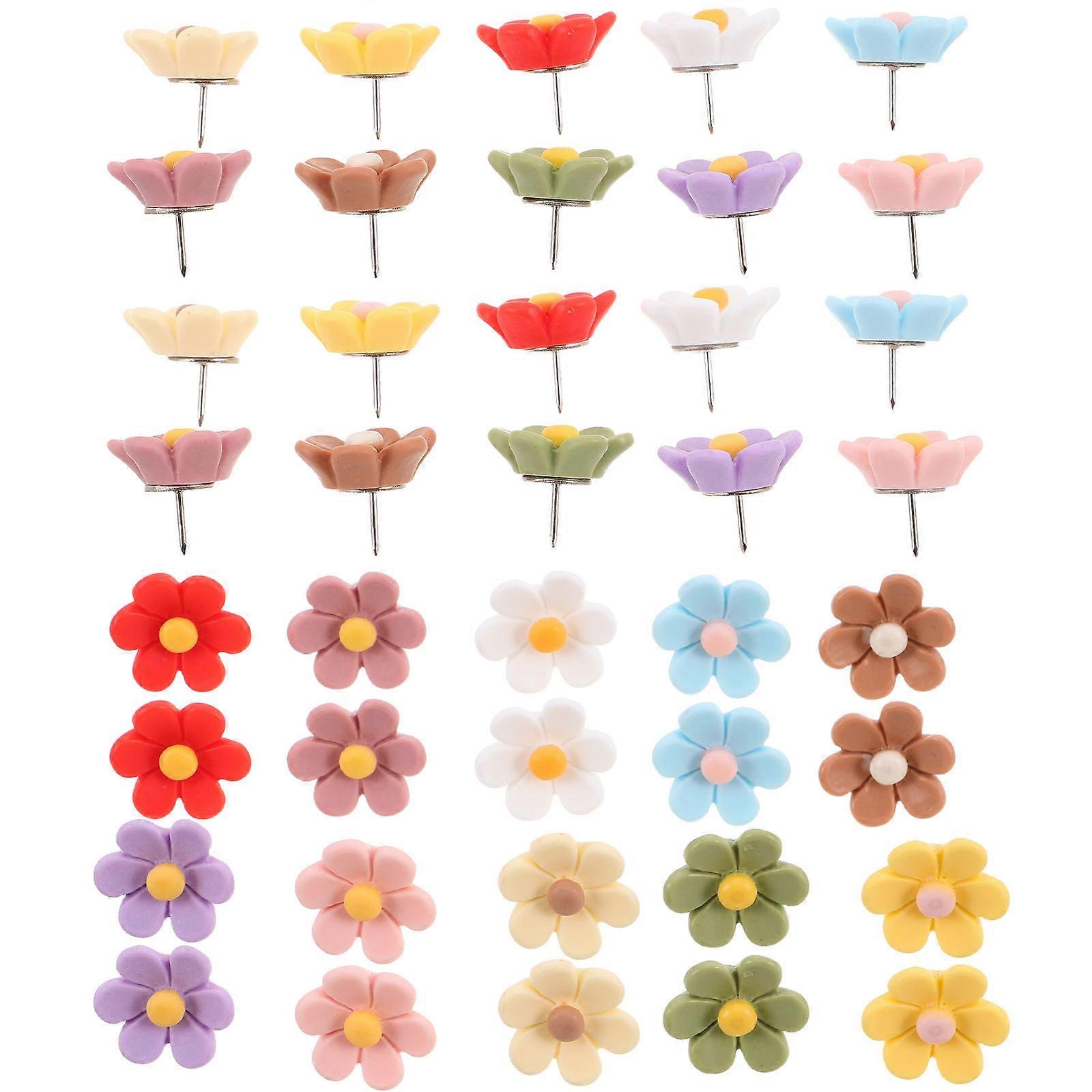 30Pcs Multi Color Thumb Tacks Flower Design For Children And Adults Cork Board Creative Display
