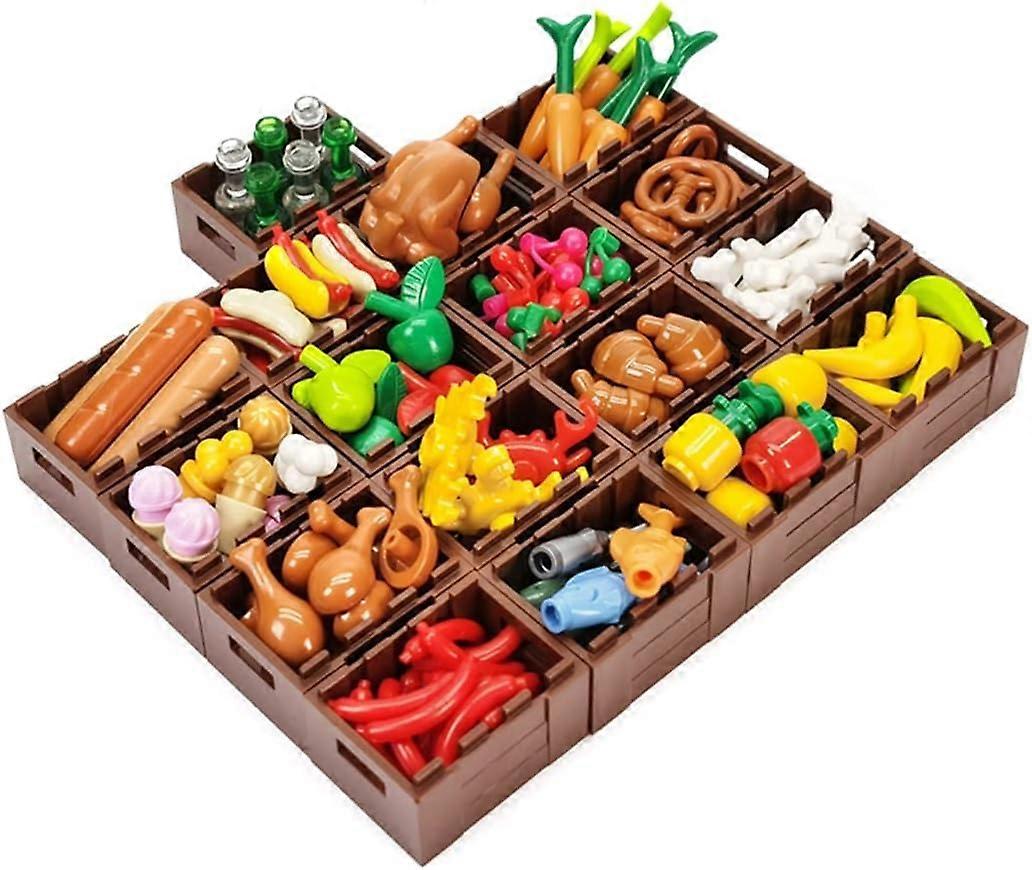 Theme Food Set with Display Stand Display Case Compatible with Mini Figures