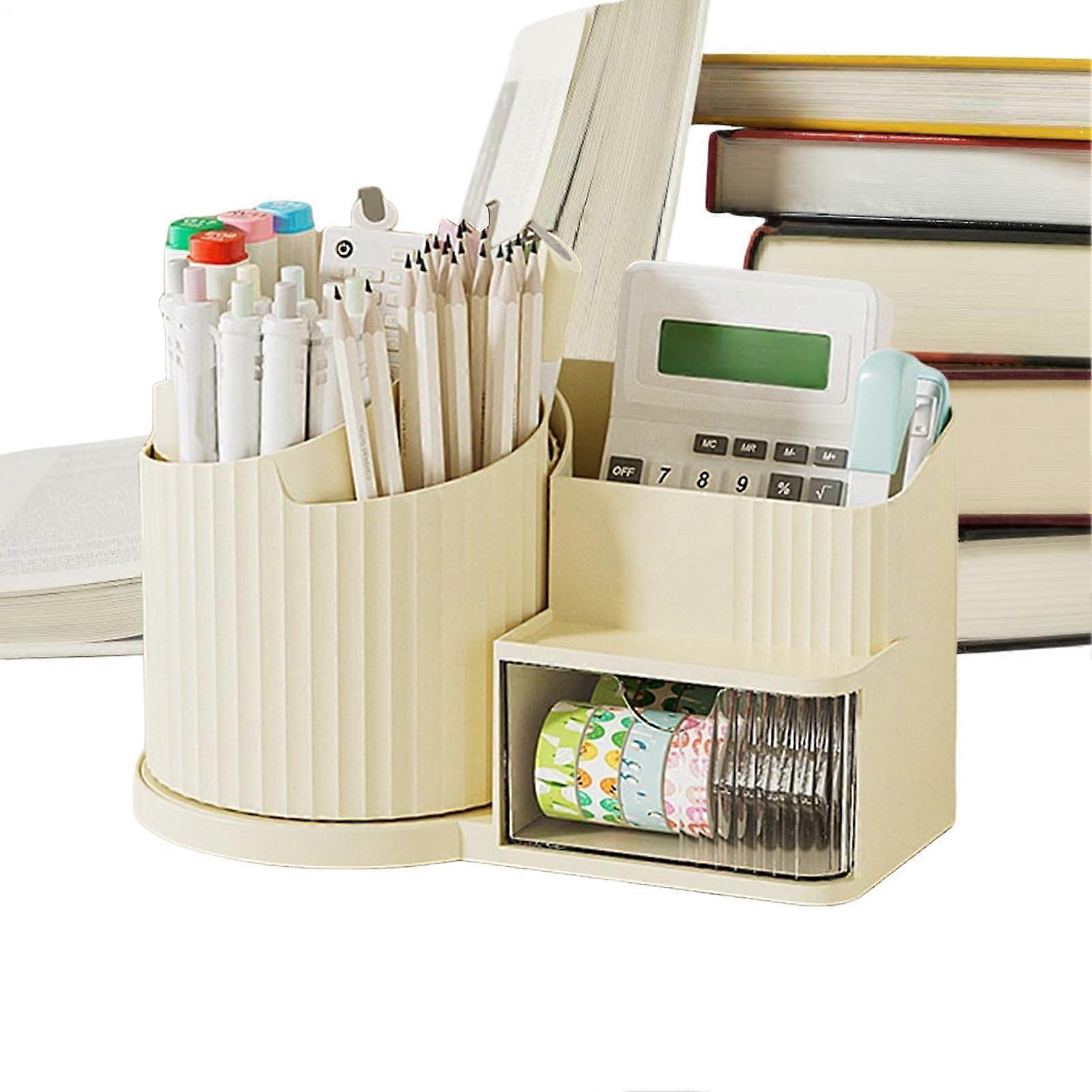 Desk Organizer  360Degree Rotating Pen Holder  DrawerConnected Compartments