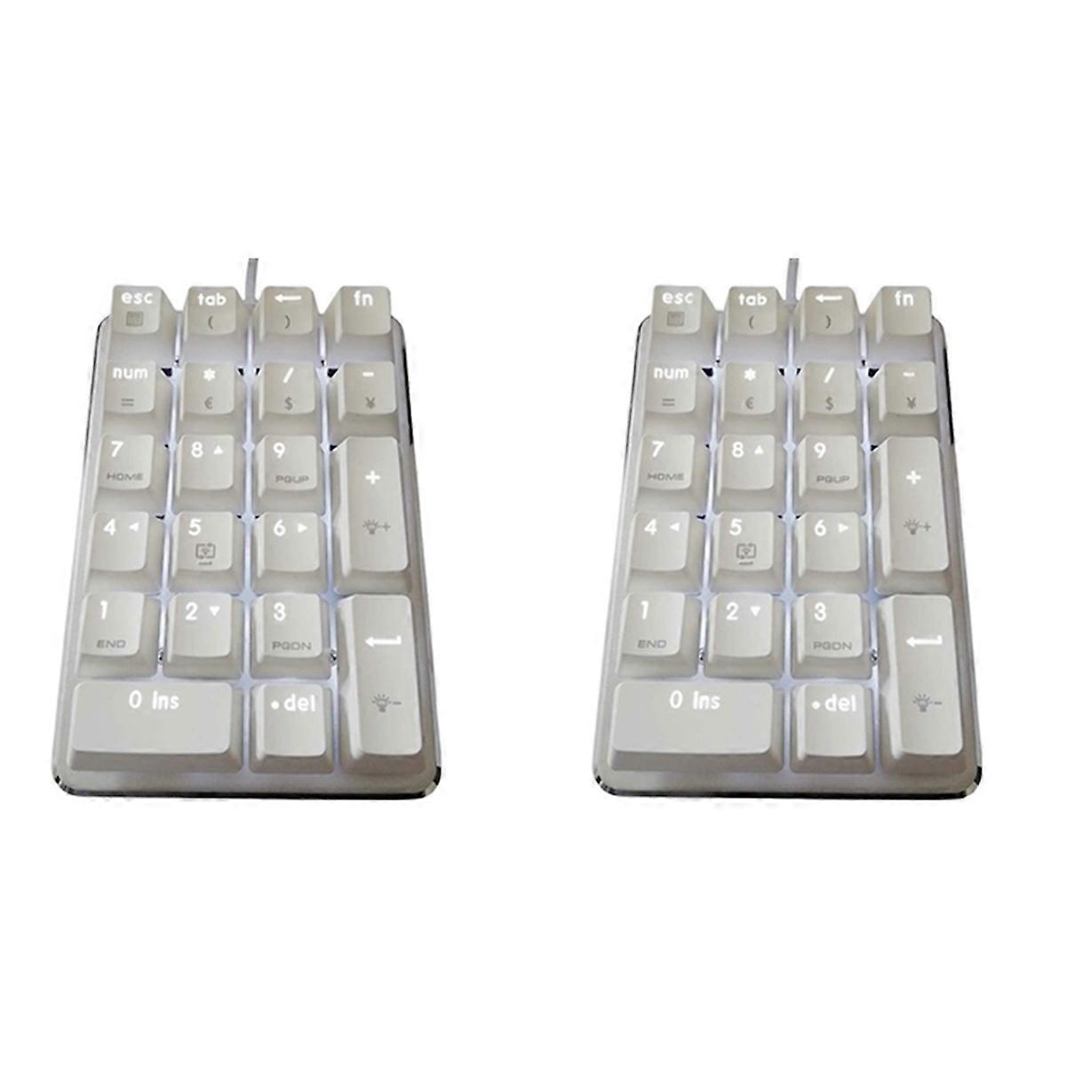 2X 21 Keys White Backlit Mechanical Numeric Keypad Numpad with Cherry Blue Switches for Notebook Des