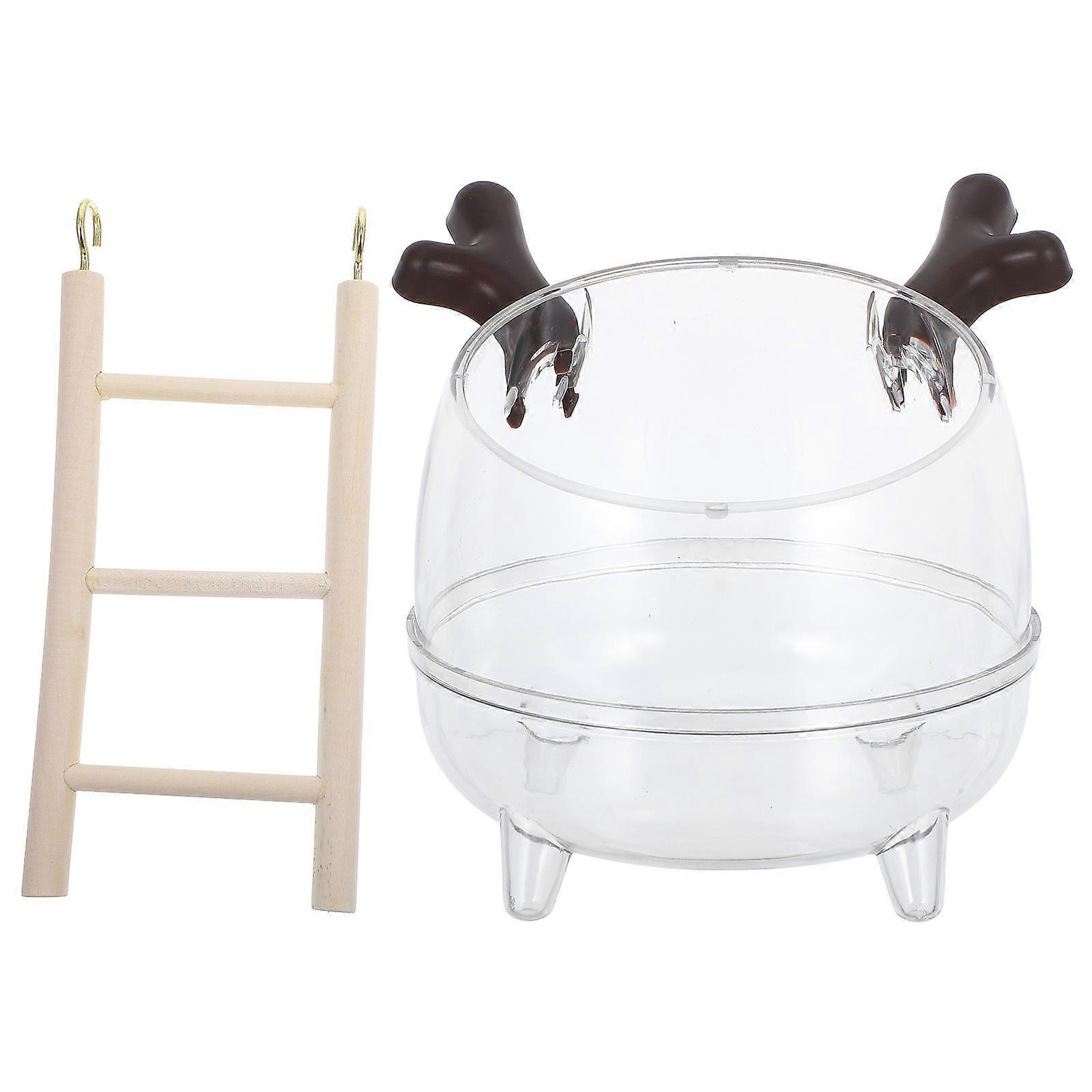 Coffee Hamster Sand Bath Box with Builtin Ladder for Easy Access and MultiFunctional Use Pet Wood Material Small Animal Hut