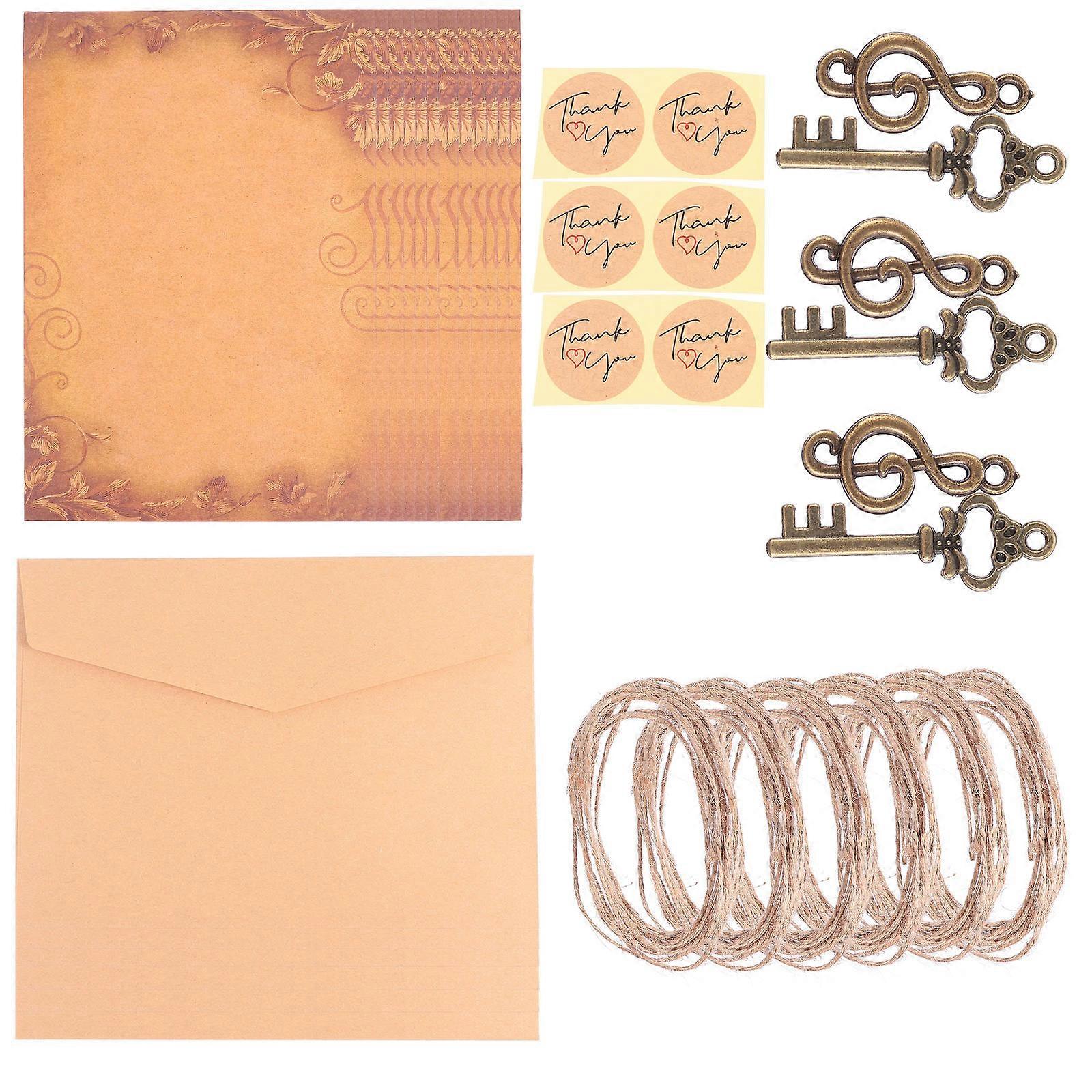 Retro Kraft Paper Writing Set with Envelope Hemp Rope and Alloy Accessories for Letter Writing 3
