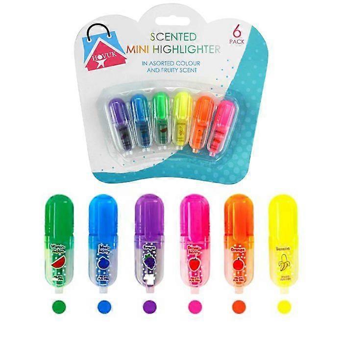 Pack of 6 Mini Scented Highlighters Assorted Colors Compact Size