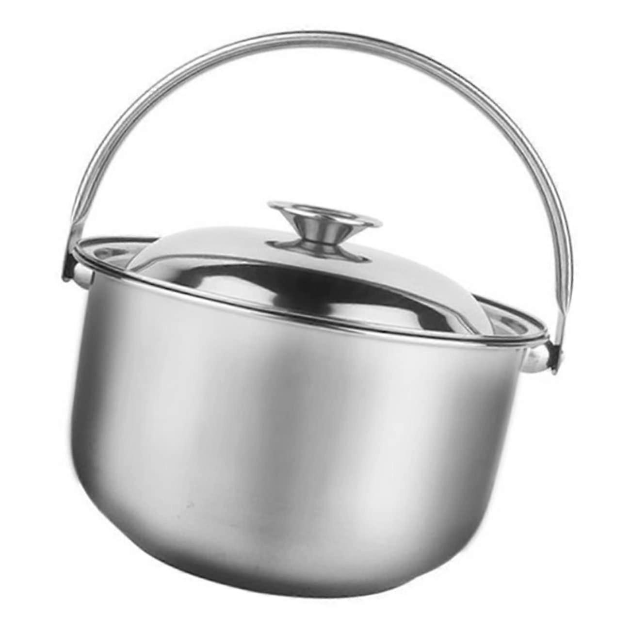 Multifunctional soup pot with lid for induction, gas, and electric stoves, featuring a thoughtful carrying handle for easy handling.