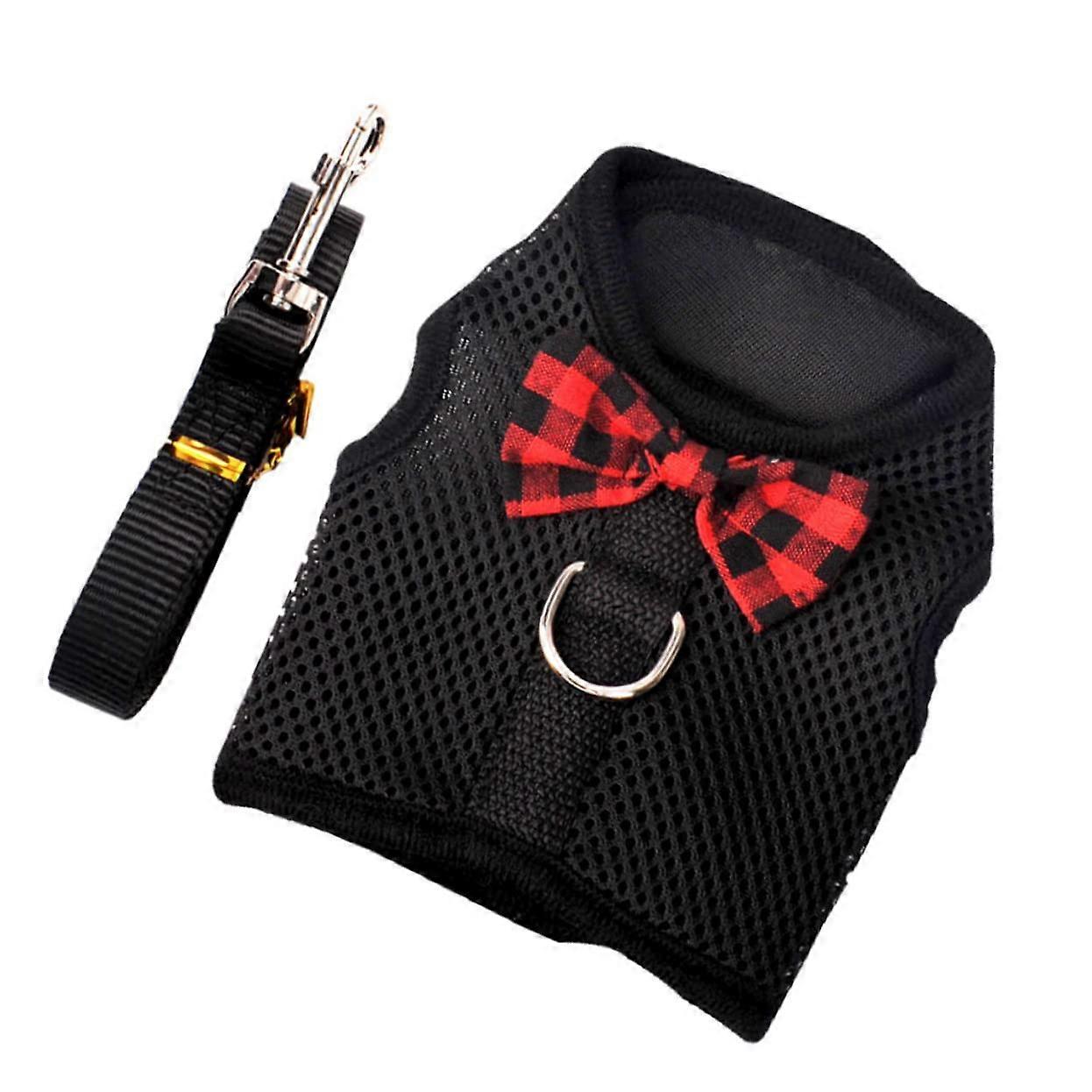 Breathable Adjustable Dog Harness with Mesh Vest for Small Pets Like Rabbits and Guinea Pigs, Small Black Chest Strap for Safe Walking