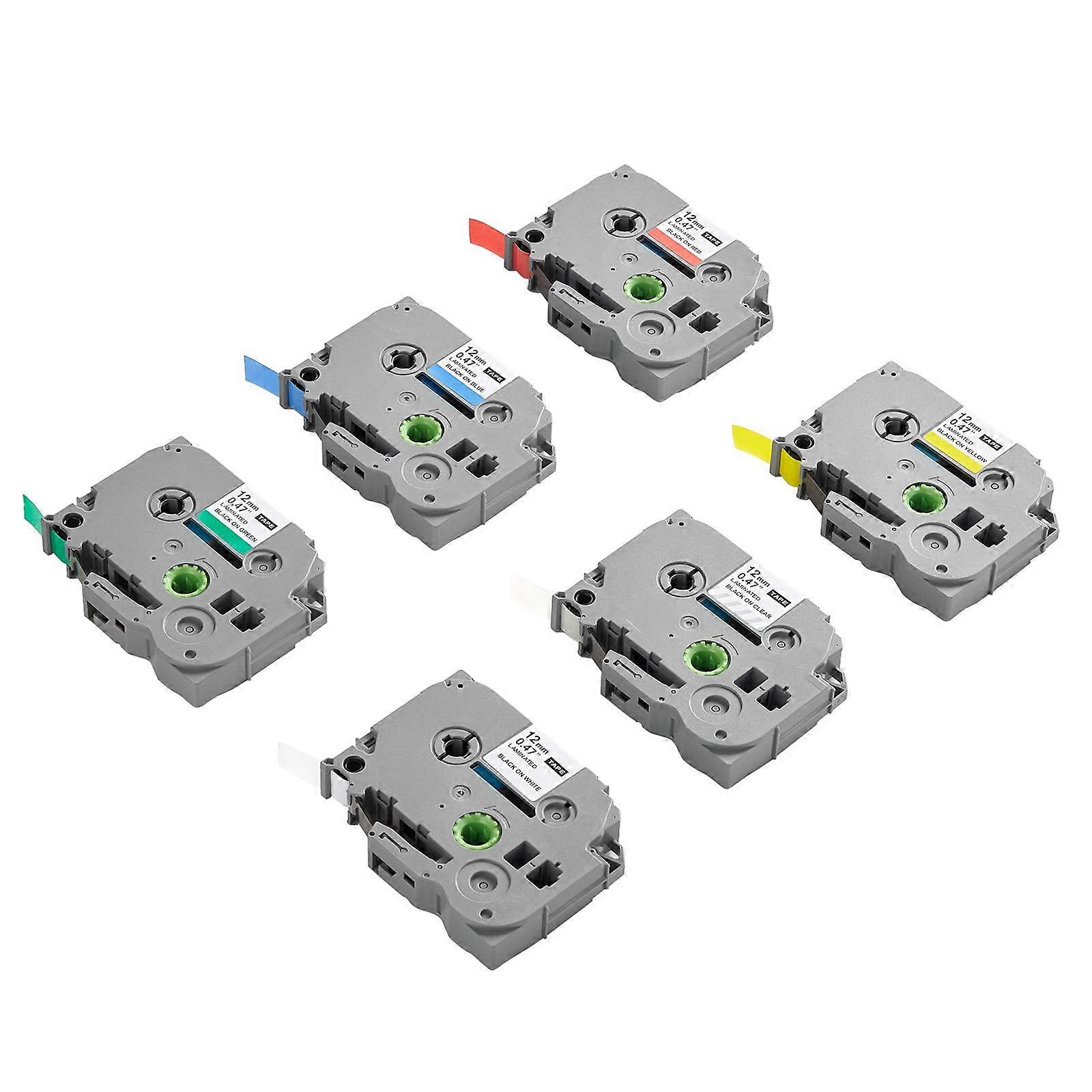 Label Maker Tape, 6 Pack, 0.47 in / 12 mm Colored Label Maker Refills Compatible for Various Types of Brother P-Touch