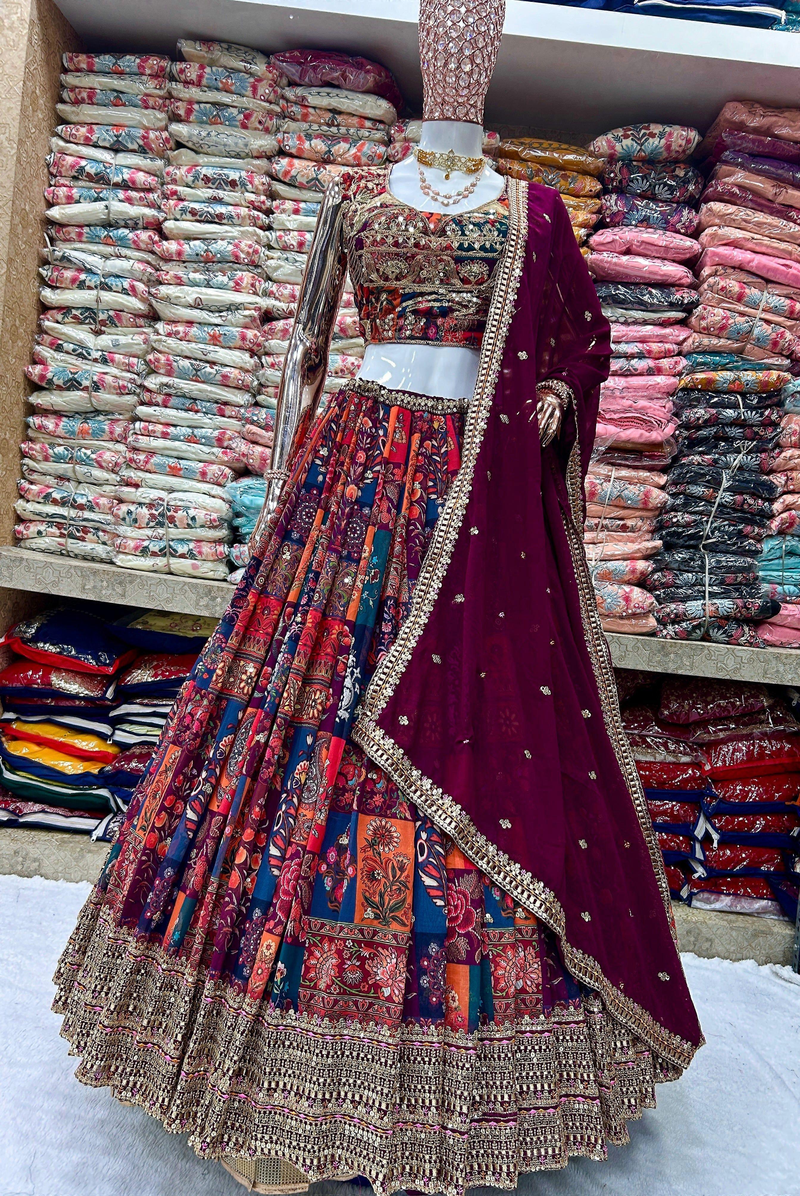 Fab Zone 女装派对装设计师 Lehenga Choli 多针工作