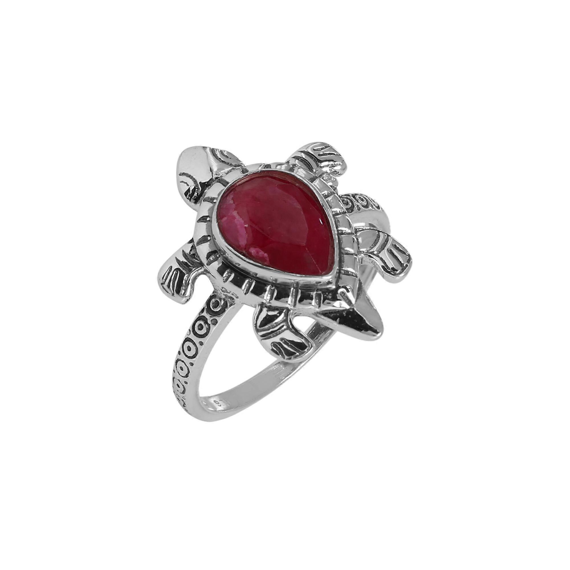 Turtle Silver Ring, Lab Created Ruby Ring, 925 Sterling Silver Handmade Jewelry, Unisex Jewelry Ar8923 - C279