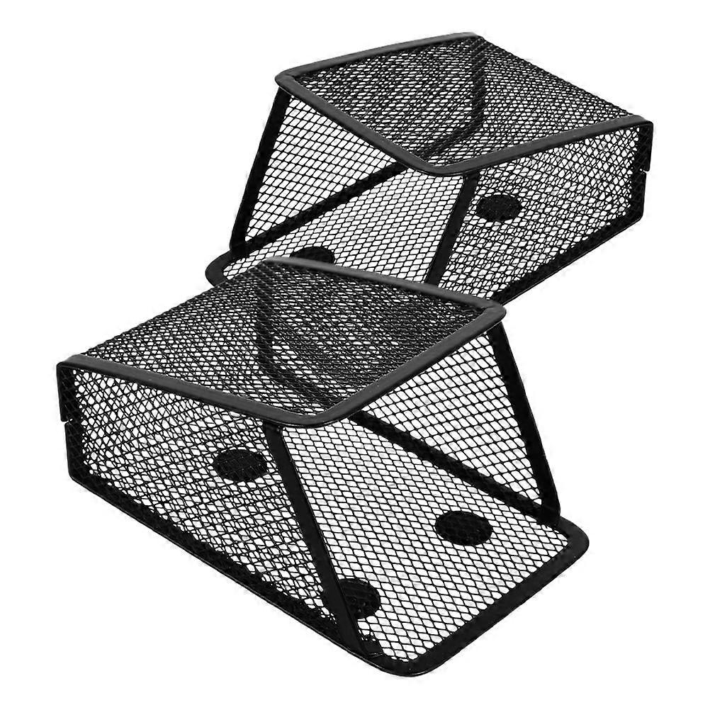 Multi-Functional Iron Pen Organizer Magnetic Attachment Square Shape 2Pcs Black Storage Holder