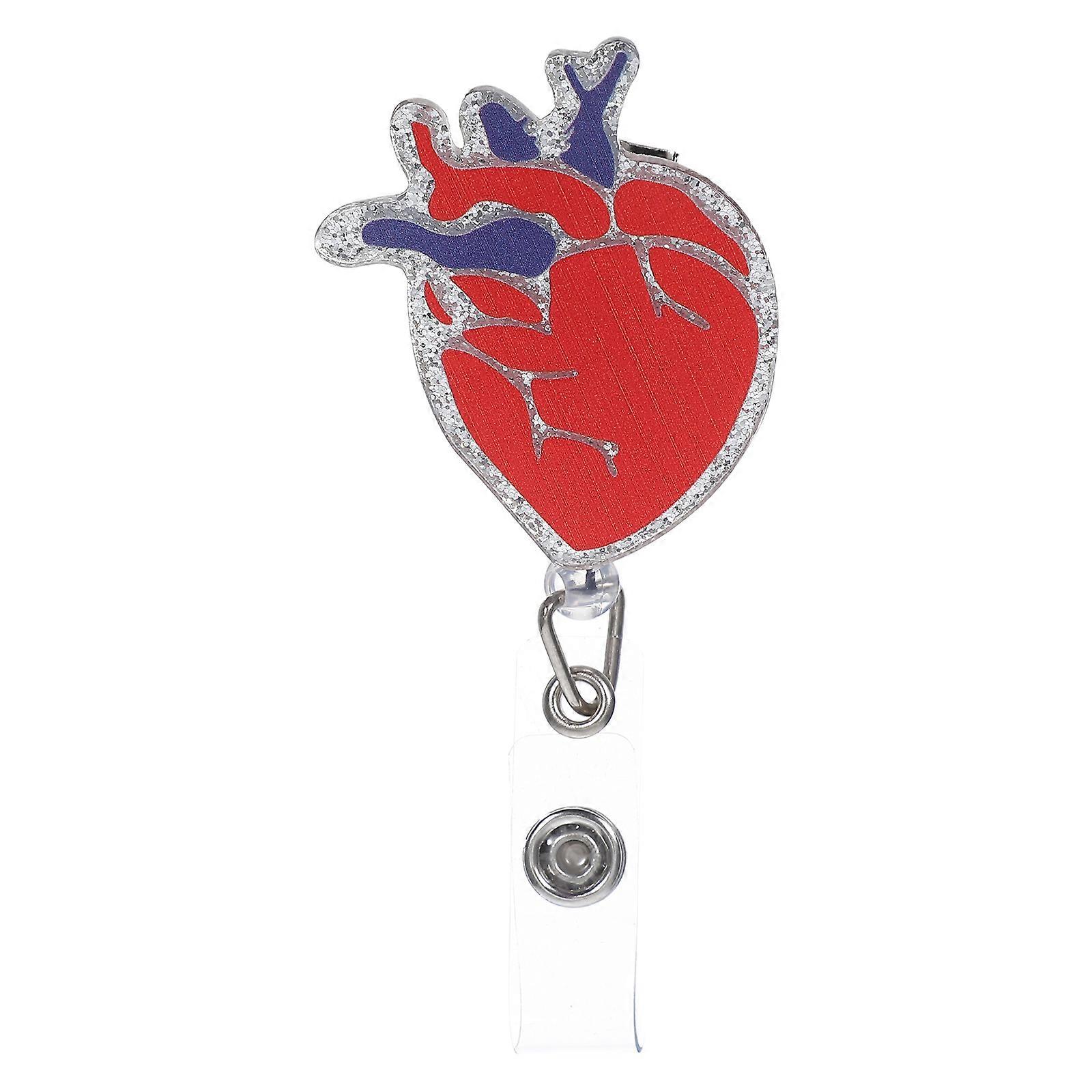 Stylish Retractable Badge Reel with Heart Design Flexible ID Card Clip for Nurses & Medical Professionals Acrylic Glitter Name Tag Holder