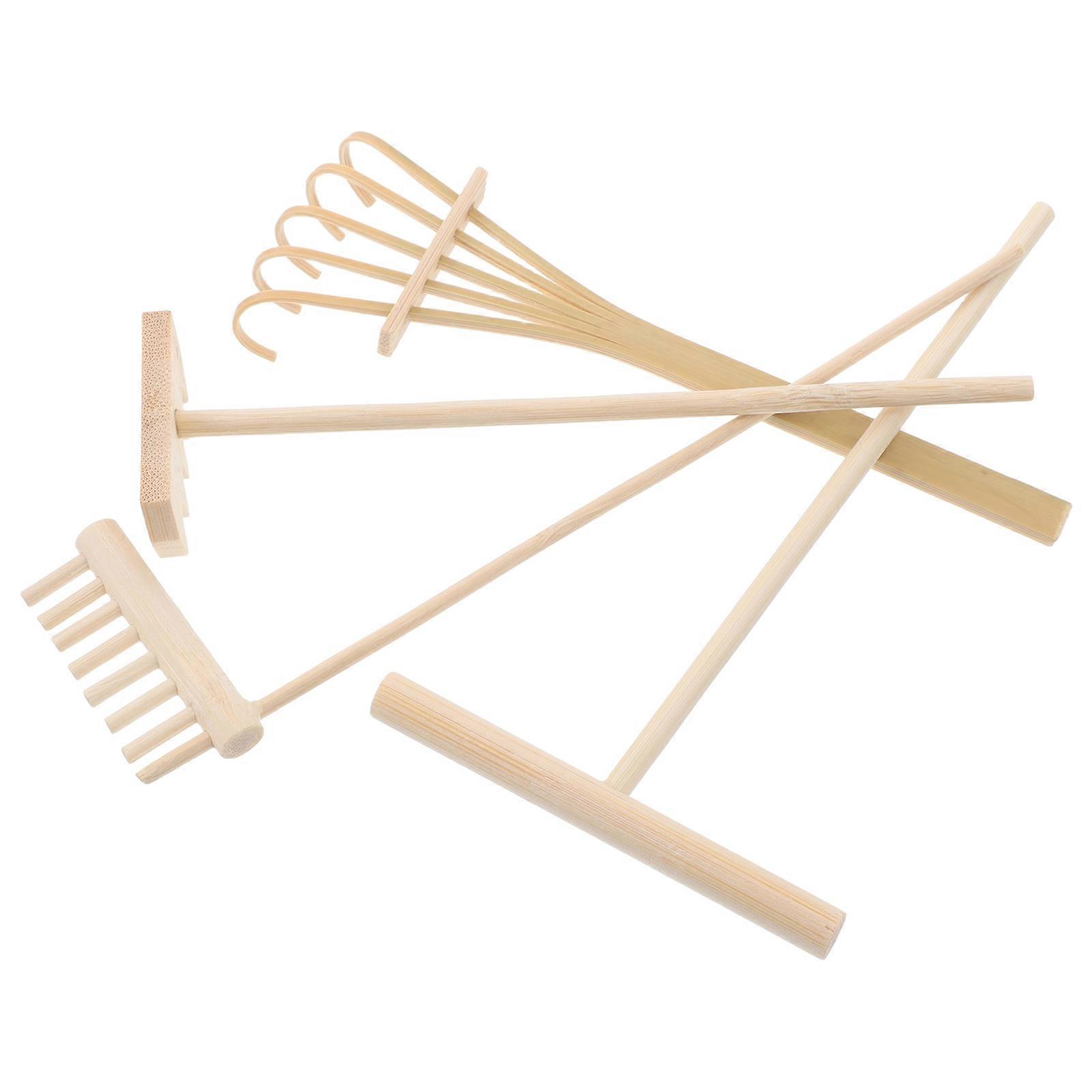 4pcs Mini Zen Sand Garden Rake Set Bamboo Tools for Mindfulness Practice, Creative Patterns & Office Table Decor