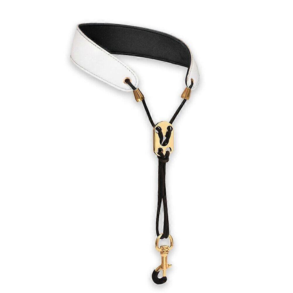 Saxophone Strap Leather Lanyard Neck Strap Protector For Soprano, Tenor, Alto, Baritone Saxophones White