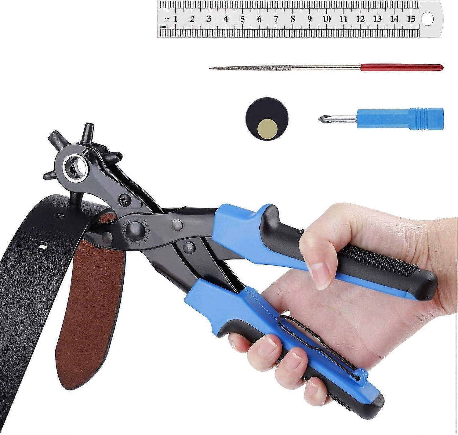 Leather Punch Plier 6 Sizes Precision Revolver Belt Punch Cutter for Perforating Felt Paper Textiles