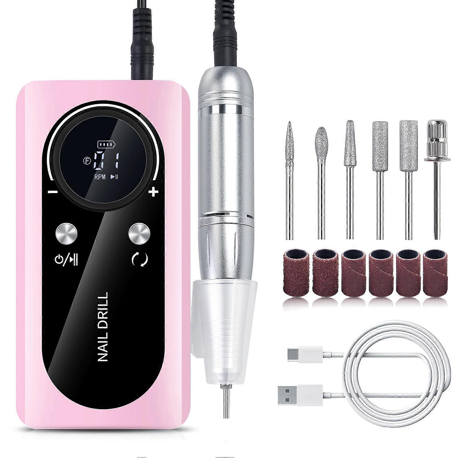 Electric Nail Drill Machine - Professional Electric and Rechargeable Nail Drill with LCD Display, Low Heat Quiet E-File for Acrylic Gel Nails