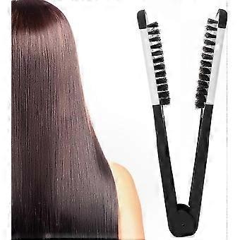Double-Sided Boar Bristle Styling Comb for Hair Straightening and Shaping (White)
