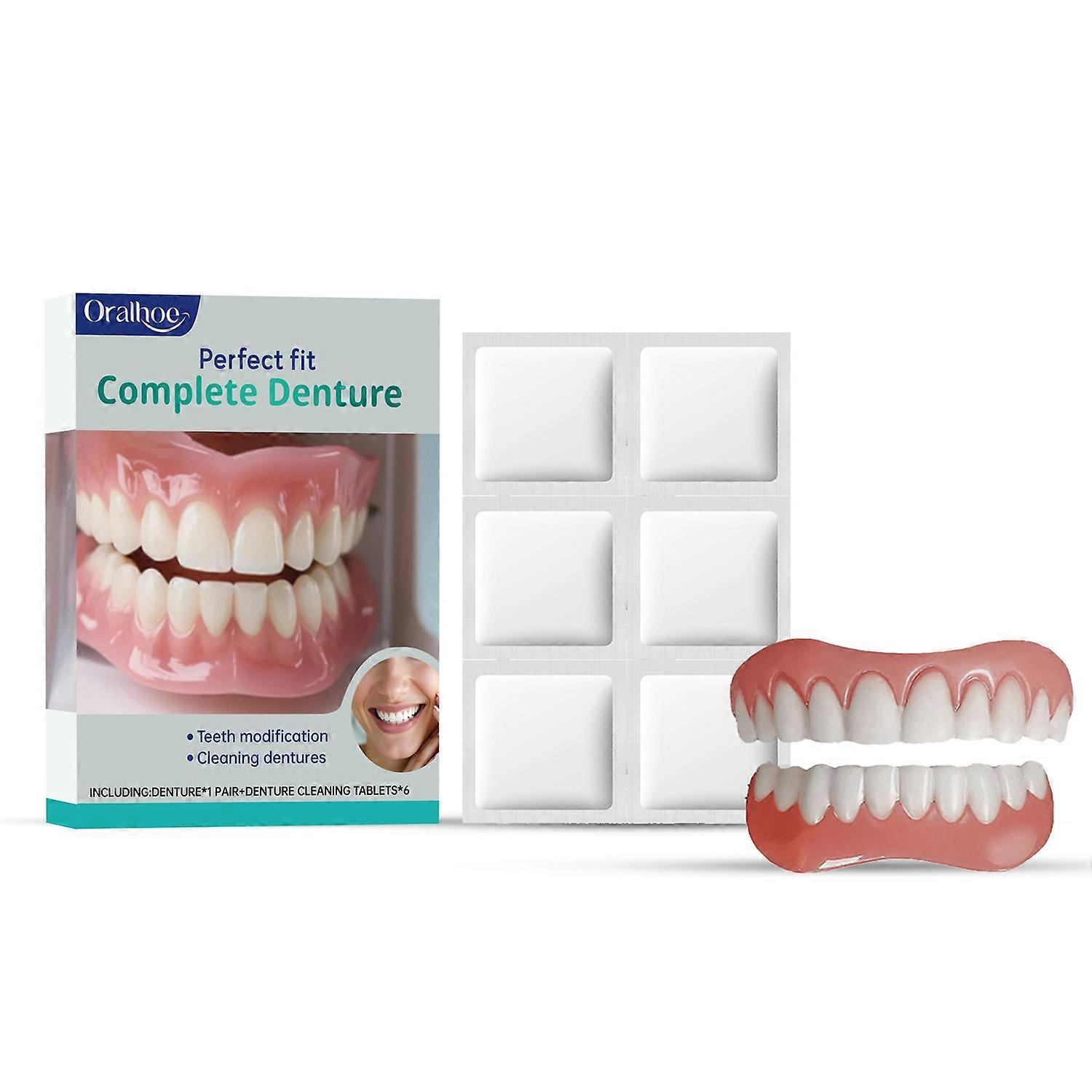1-6x ORALHOE Complete Denture Denture Cleaning Kit with Effervescent Tablets and Dental Adhesive Rem