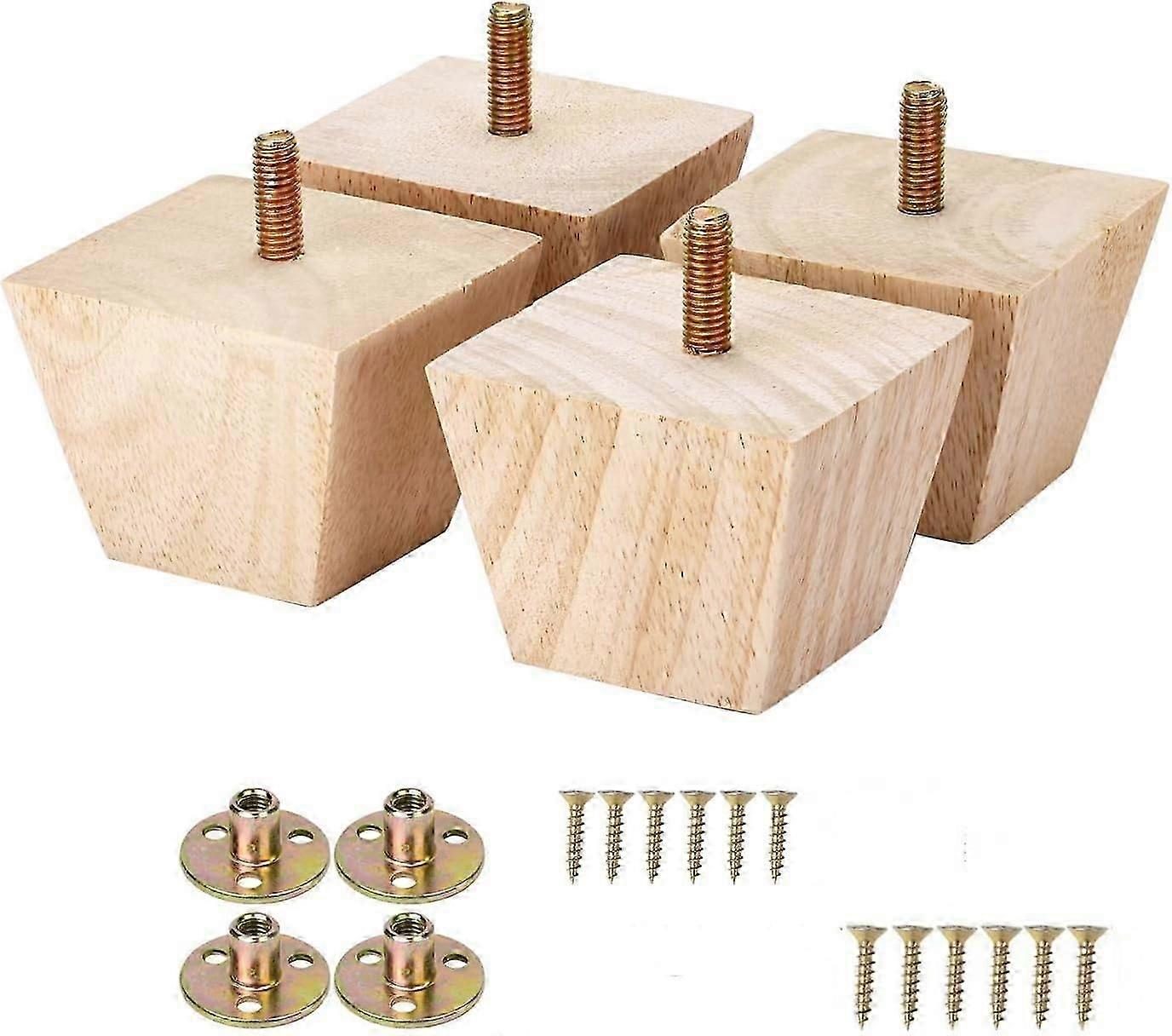 Modern M8 Furniture Legs Set - 2 Inch Solid Wood Legs with Pre-Drilled 5/16" Bolts & Mounting Plates for Sofa Replacement
