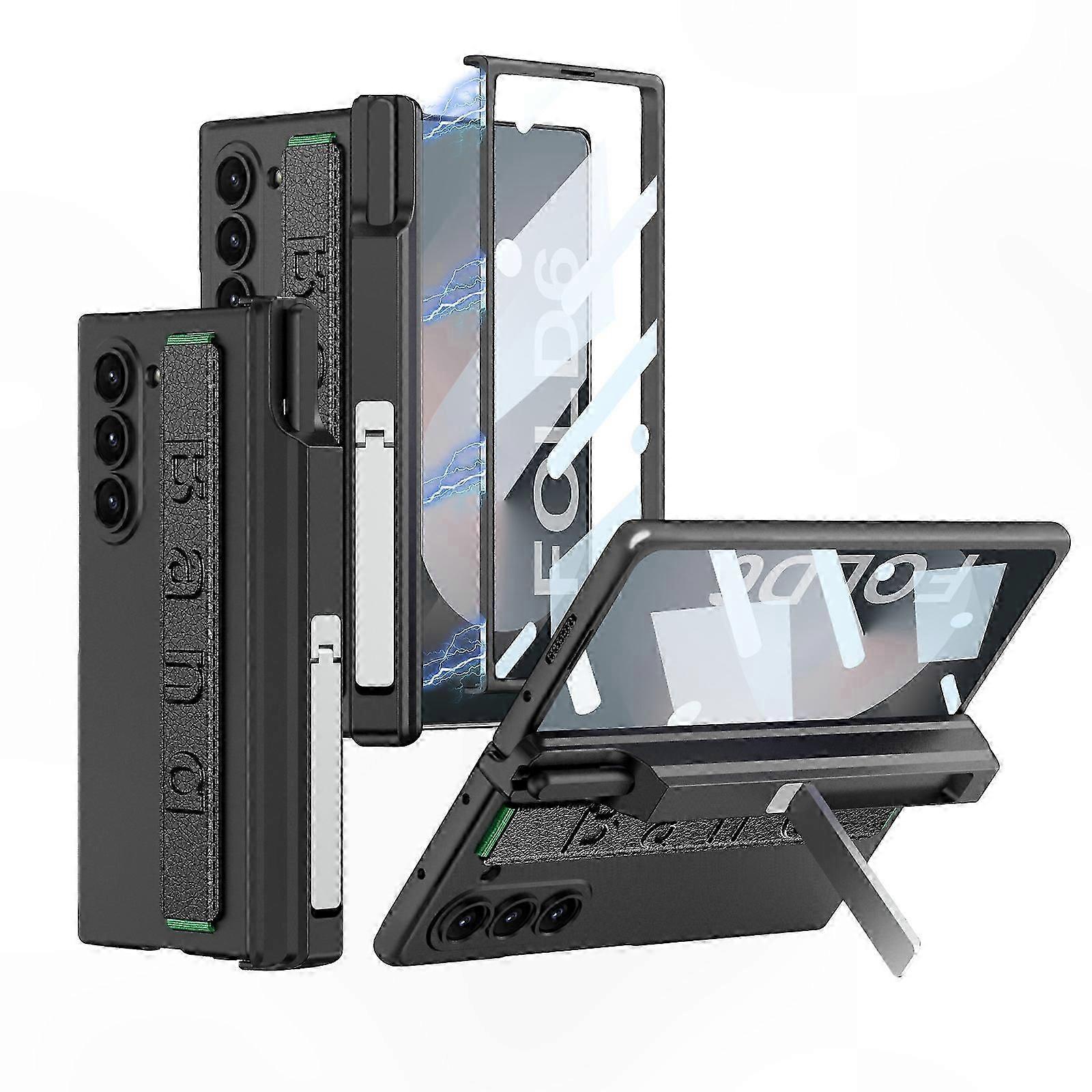 Compatible Phone Case with Screen Guard, Full Protection Shockproof Cover with Leather Strap and Stylus Holder for Foldable Models