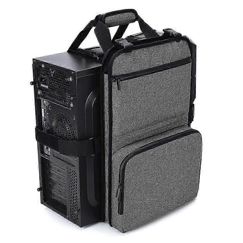 Desktop Computer Case Carrying Belt Holder with Pockets for Keyboard, Cables, and Headphones