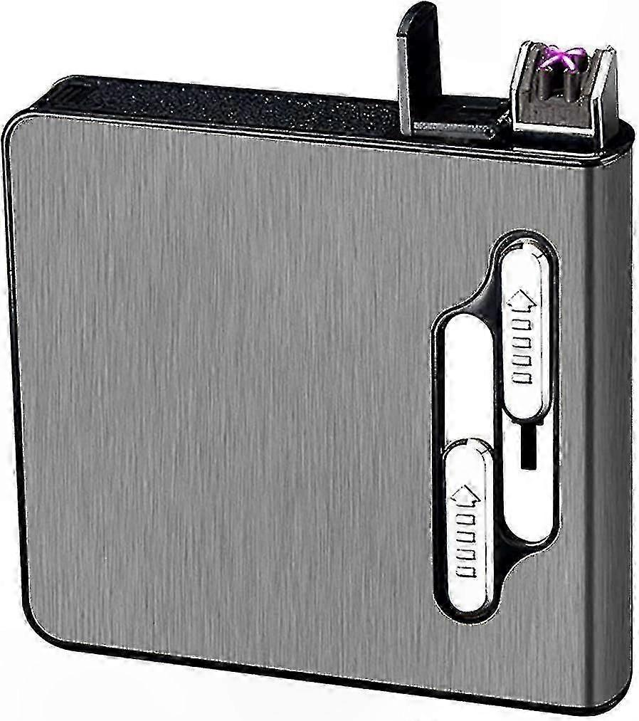 Portable Cigarette Box with Built-in Rechargeable Dual Arc Lighter, Auto Eject Feature, Durable Black Finish