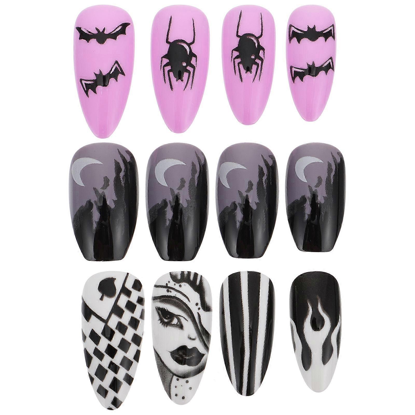 Assorted Color Halloween False Nail Tips Full Cover Nails 72Pcs Set