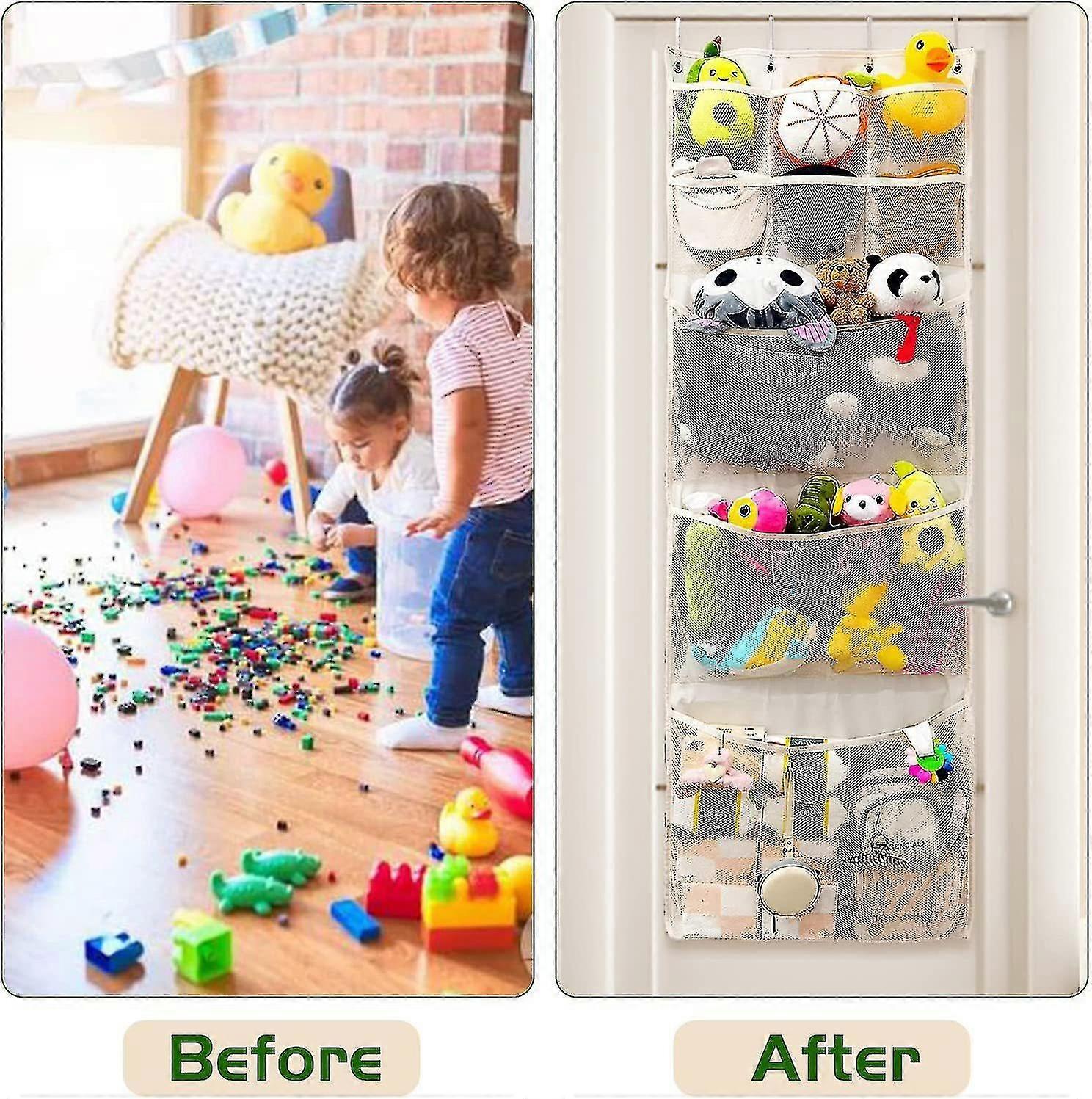 Oppbevaringspose for utstoppede dyr over døren Utstoppede dyr Arrangør med 4 store lommer Hengende nettingposer for Baby Plus-R