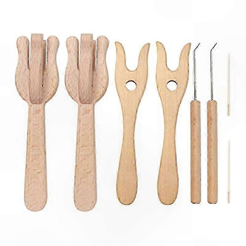 Wooden Knitting Tools Set, 8Pcs Lucet Fork and Big Eye Needles for Crafting