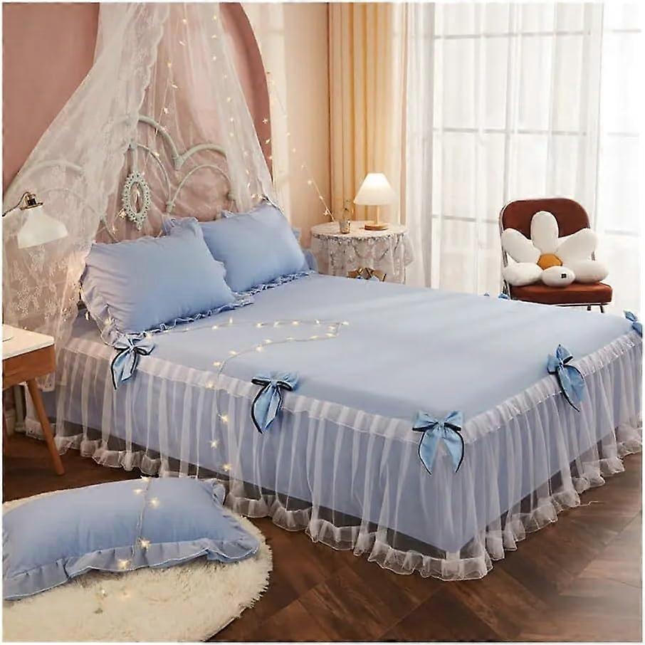 Double Lace Bed Sheet Skirt 3-Pcs Set King Size 180x200cm Elastic Fitted Bedsheet With Pillowcases Mattress Cover